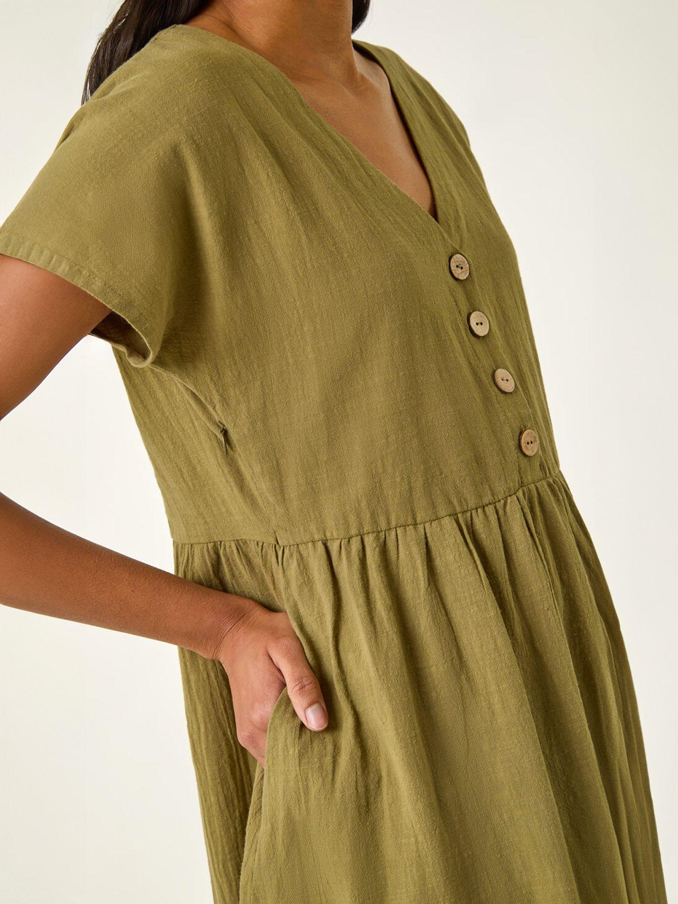 Image 5 of 5 of Roman Linen Look Button Midi Dress