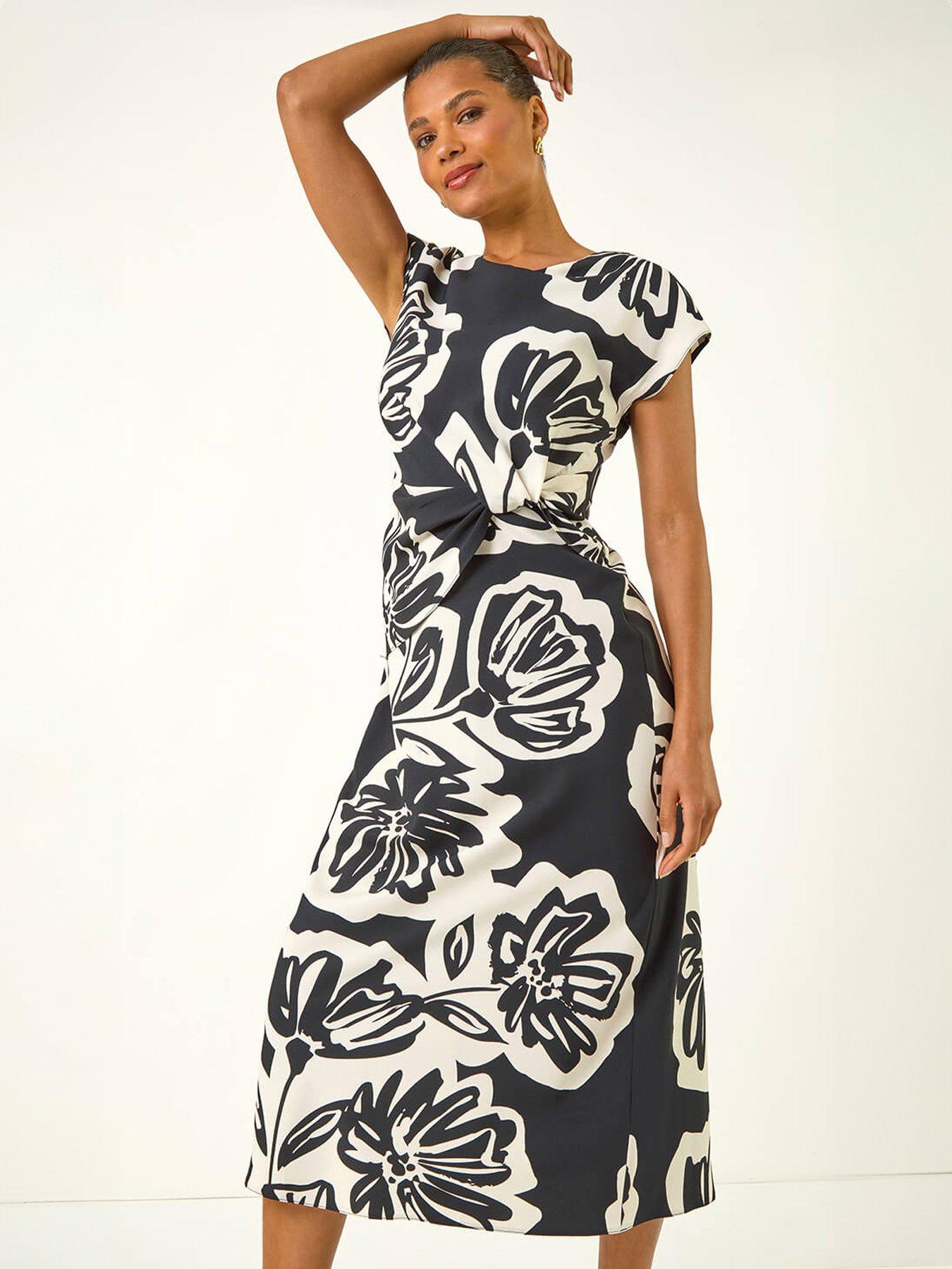 Image 3 of 5 of Roman Abstract Printed Gathered Wrap Dress