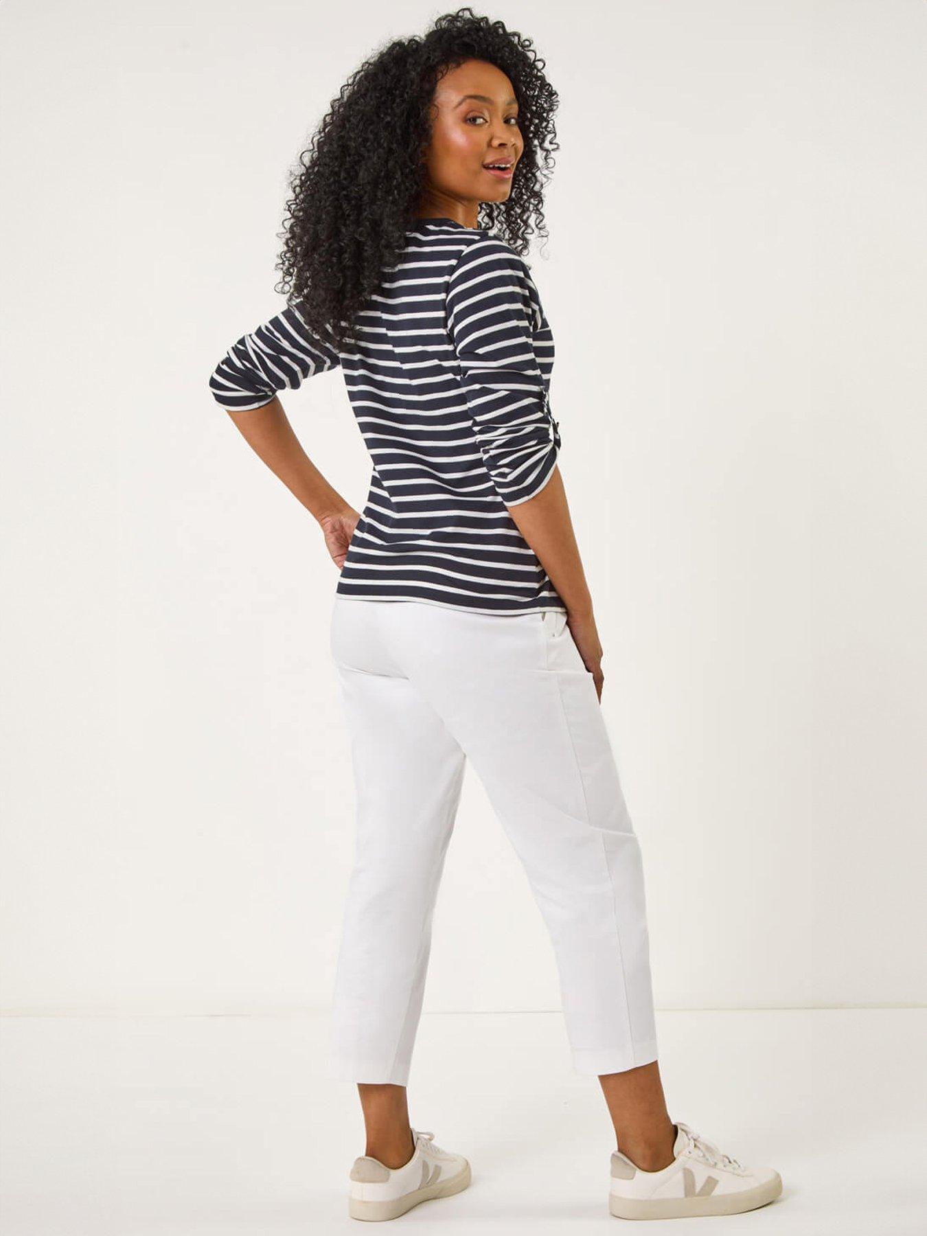  image of roman-petite-stripe-v-neck-button-top