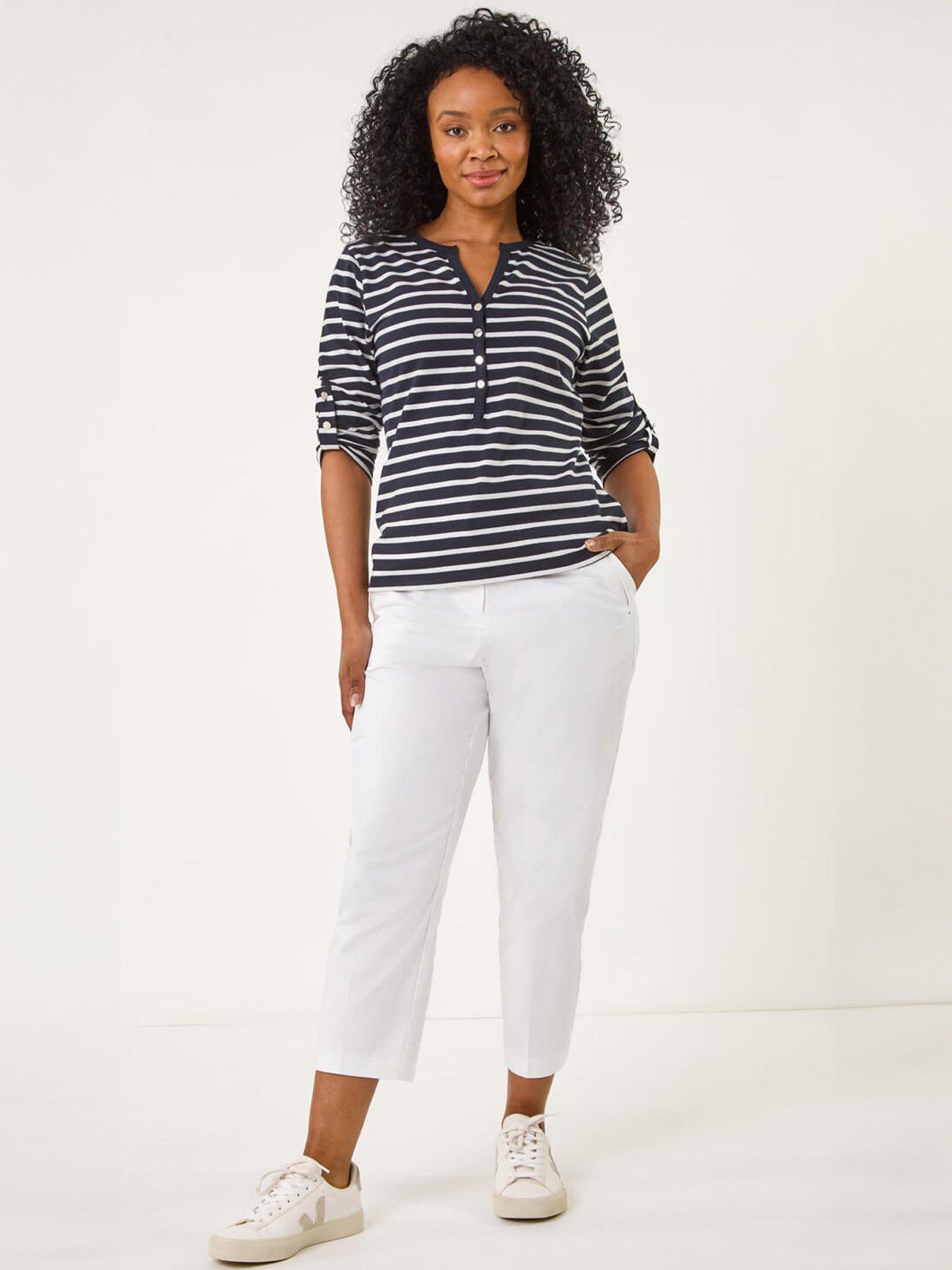  image of roman-petite-stripe-v-neck-button-top