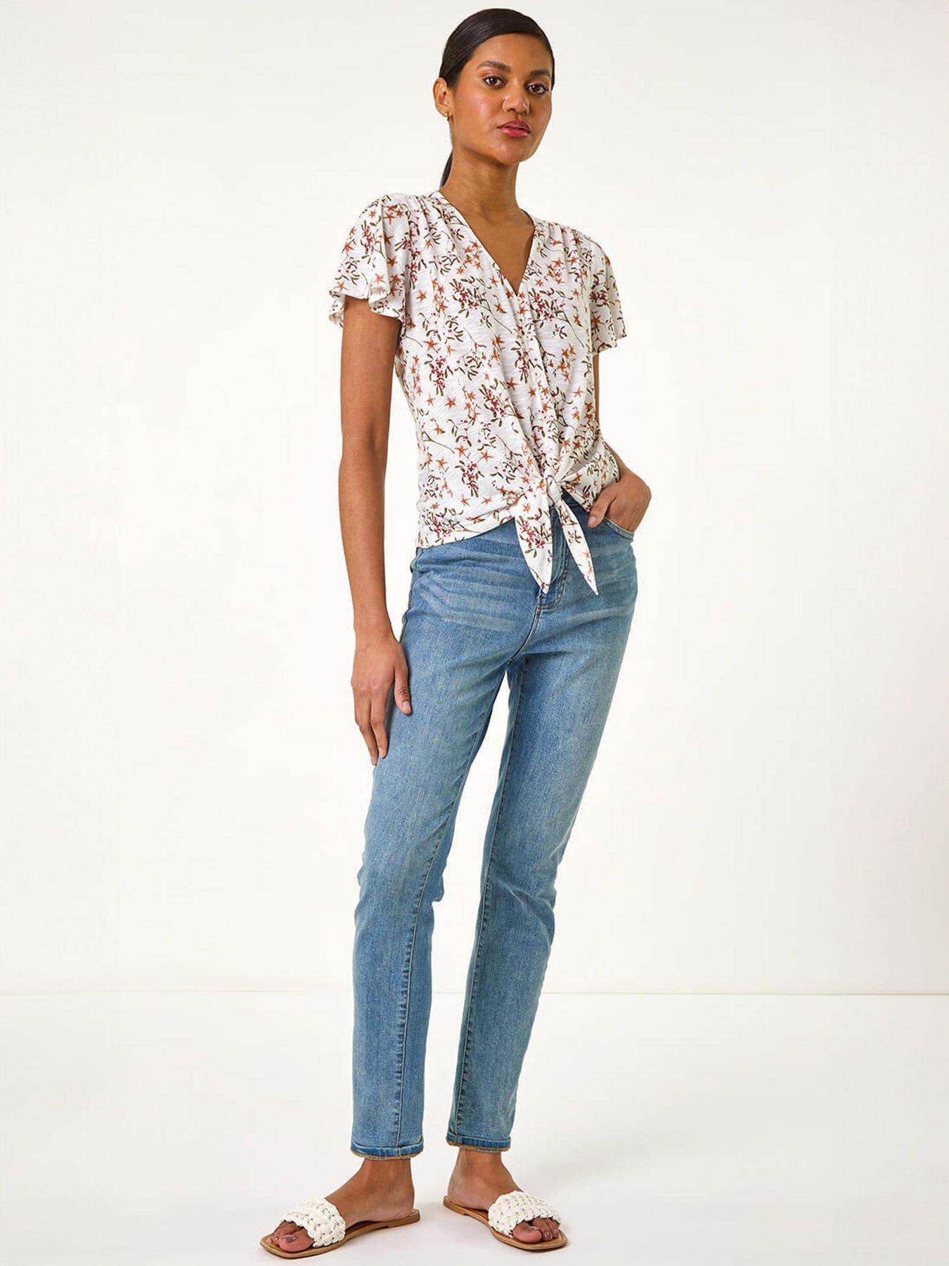 Image 3 of 5 of Roman Floral Print Tie Front Top