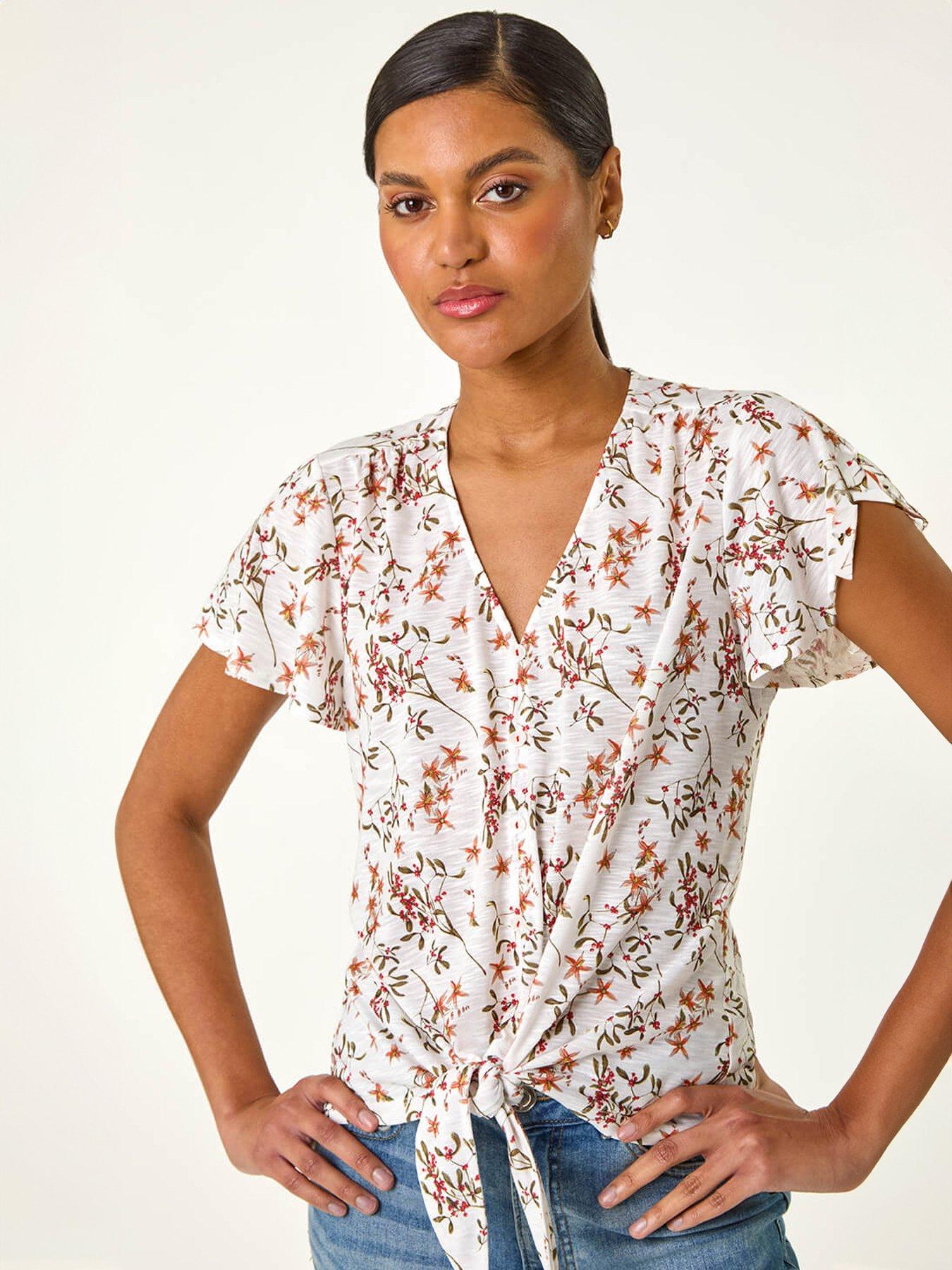 Image 4 of 5 of Roman Floral Print Tie Front Top