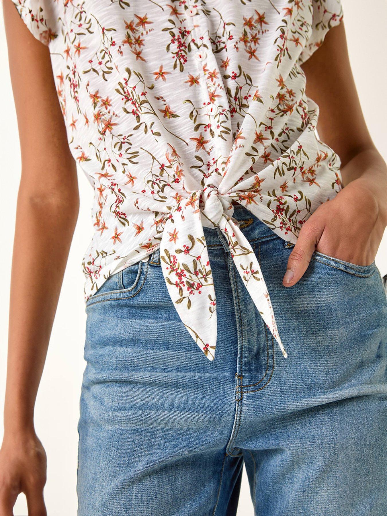 Image 5 of 5 of Roman Floral Print Tie Front Top