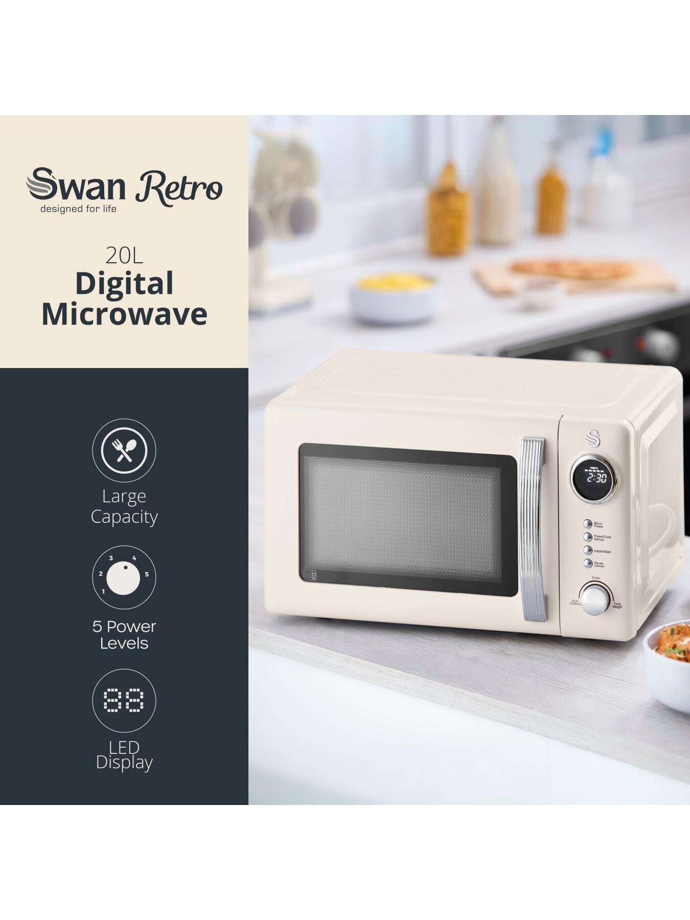 Swan Retro 20L Digital Microwave with 5 Power Levels, LED Display, 800W ...