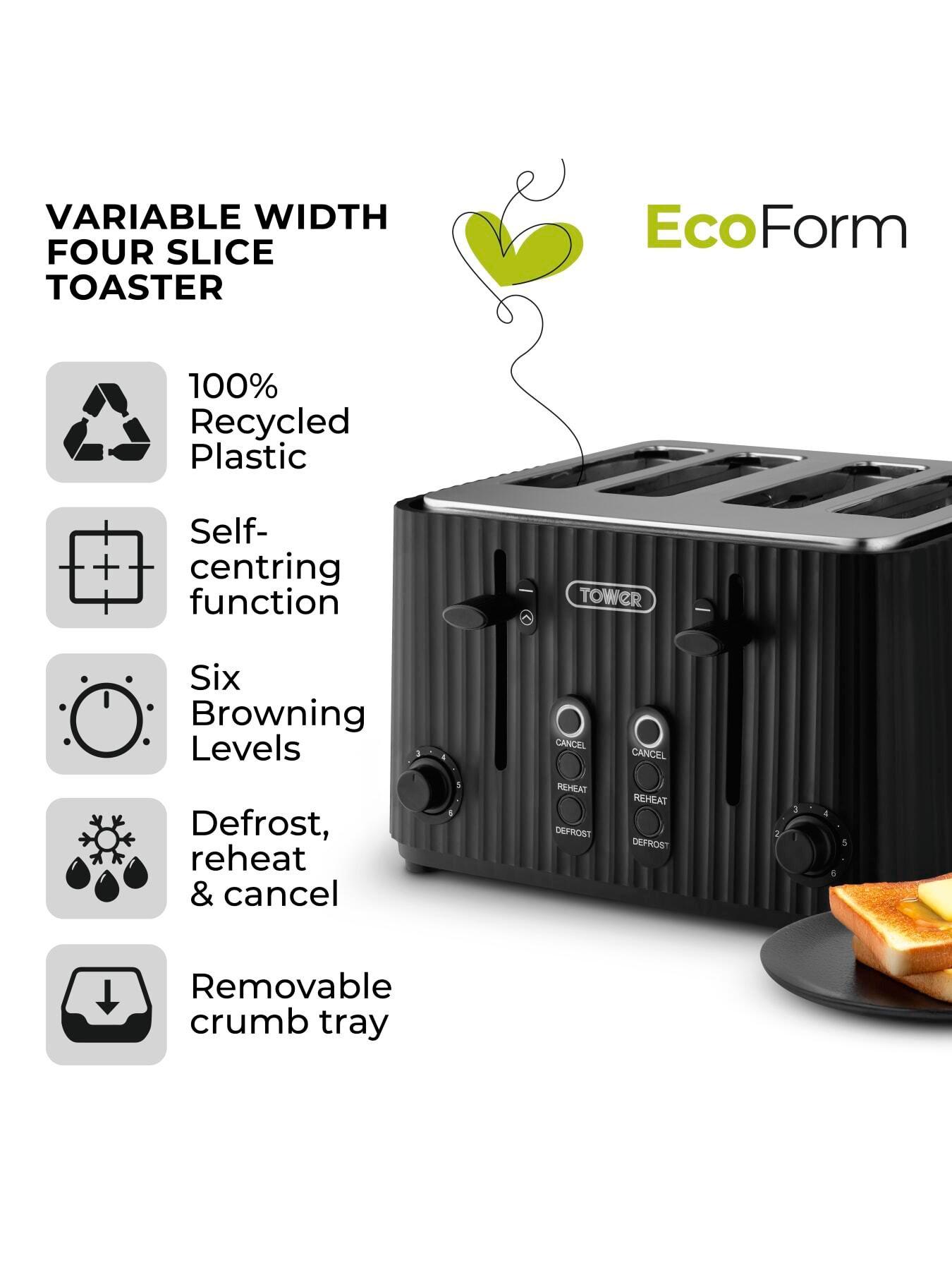 Image 2 of 8 of Tower ECOFORM 900W 4 Slice Toaster, Recycled Plastic, Black