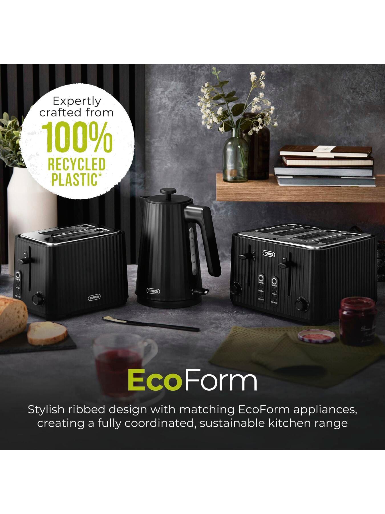 Image 3 of 8 of Tower ECOFORM 900W 4 Slice Toaster, Recycled Plastic, Black