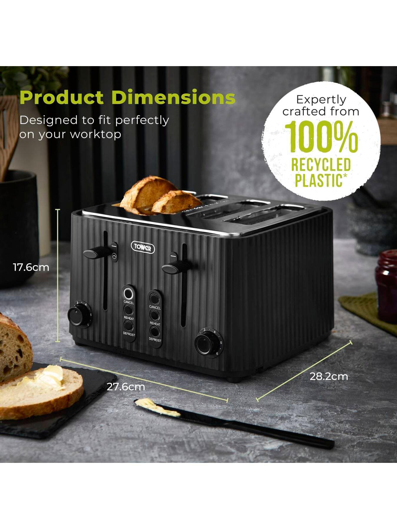 Image 6 of 8 of Tower ECOFORM 900W 4 Slice Toaster, Recycled Plastic, Black