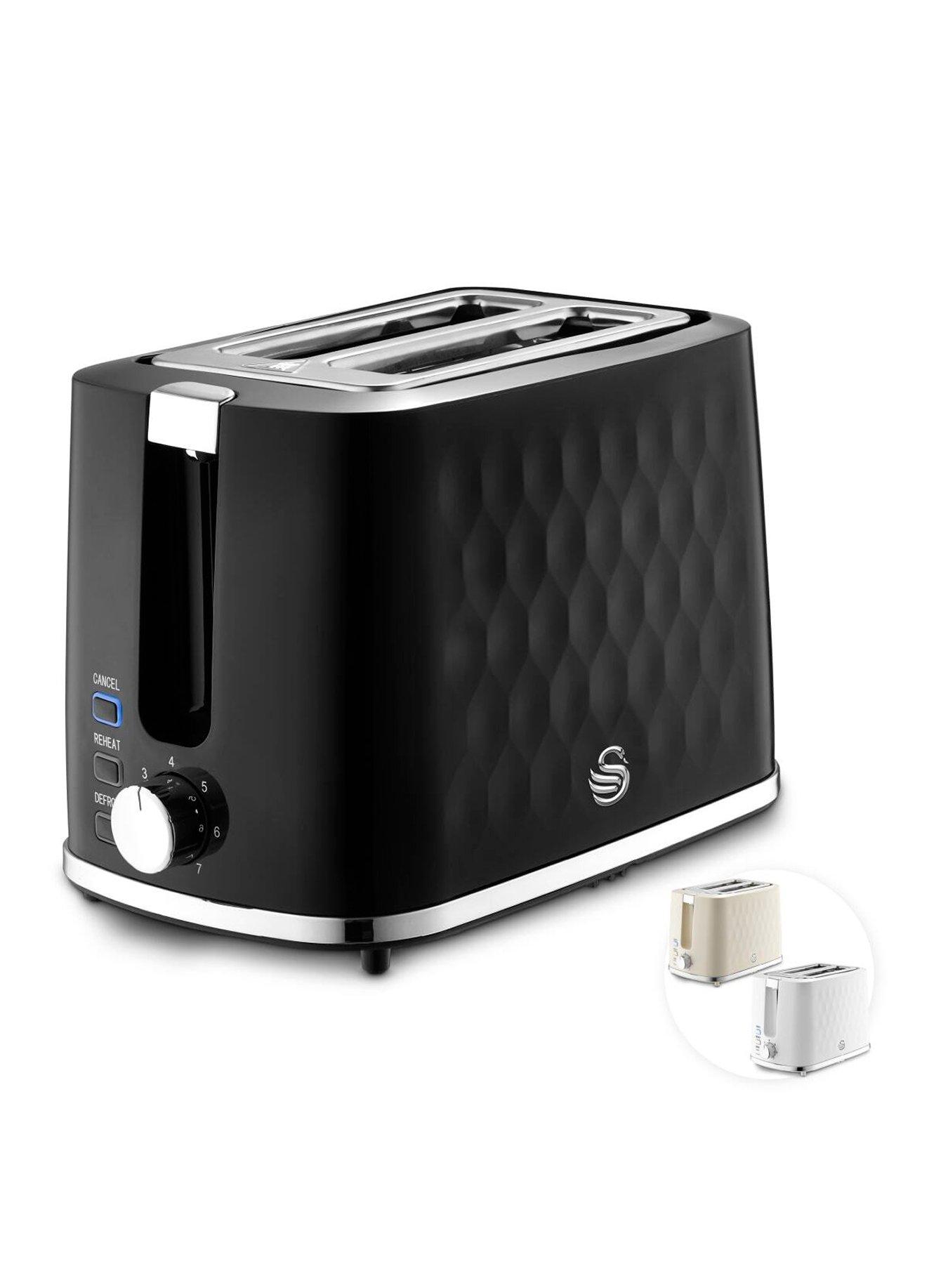 Swan Hexton 2 Slice Toaster, Removable Crumb Tray, Black