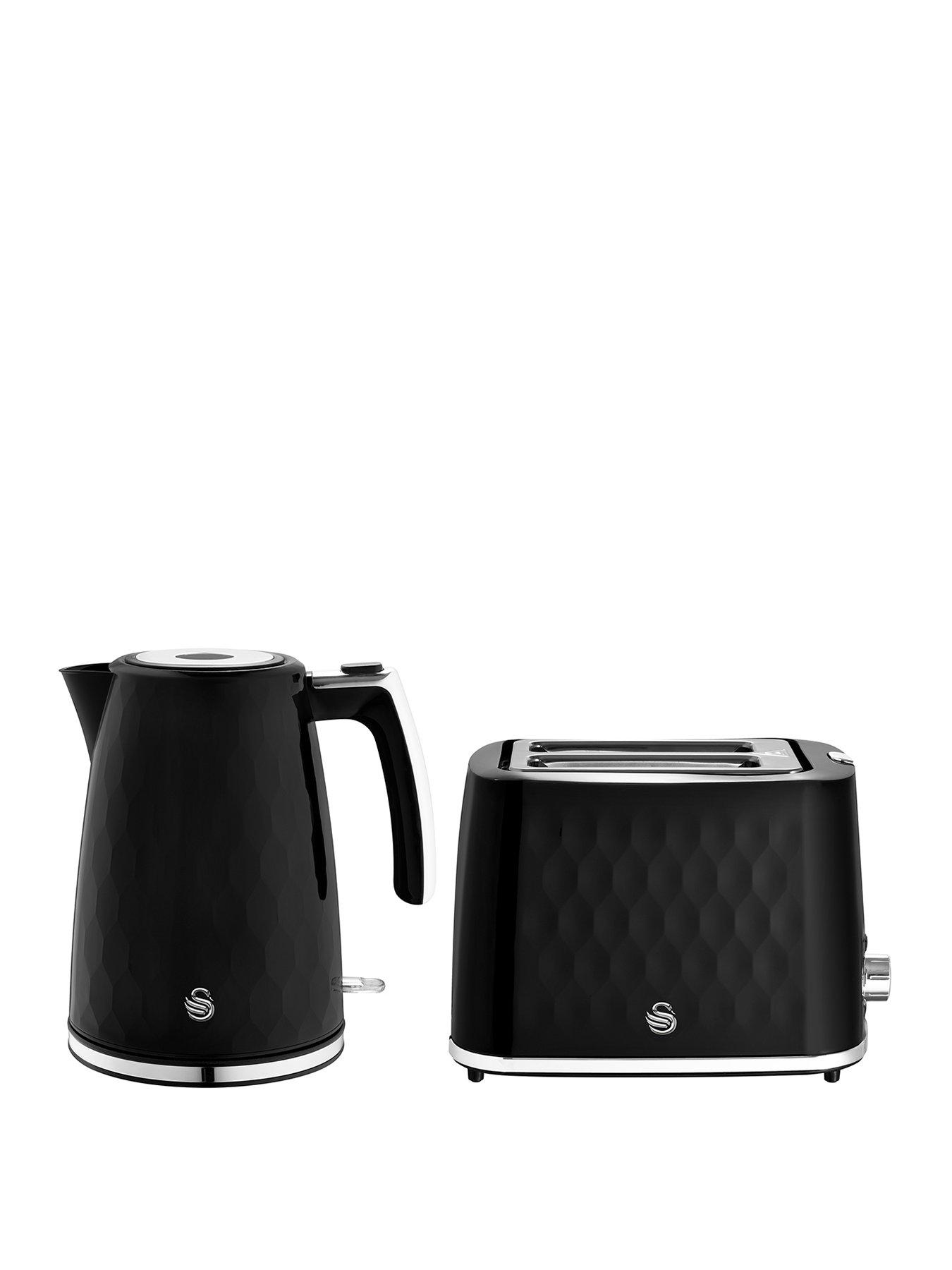 Swan Hexton 1.7L Rapid Boil Kettle & 2 Slice Toaster, Black & Chrome