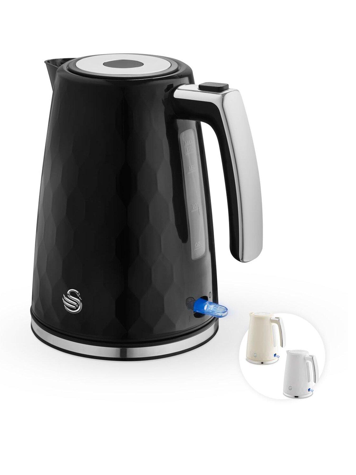 Swan Hexton 1.7L Electric Kettle, 3KW Rapid Boil, Black and Chrome