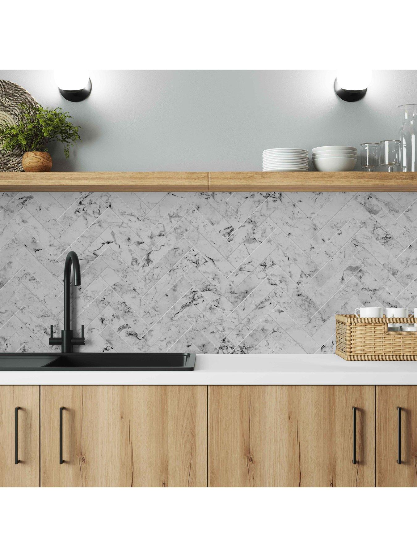 Image 3 of 7 of WilsonArt ALLOY Carrara Marble Herringbone Kitchen Splashback - 3000x750mmx4mm