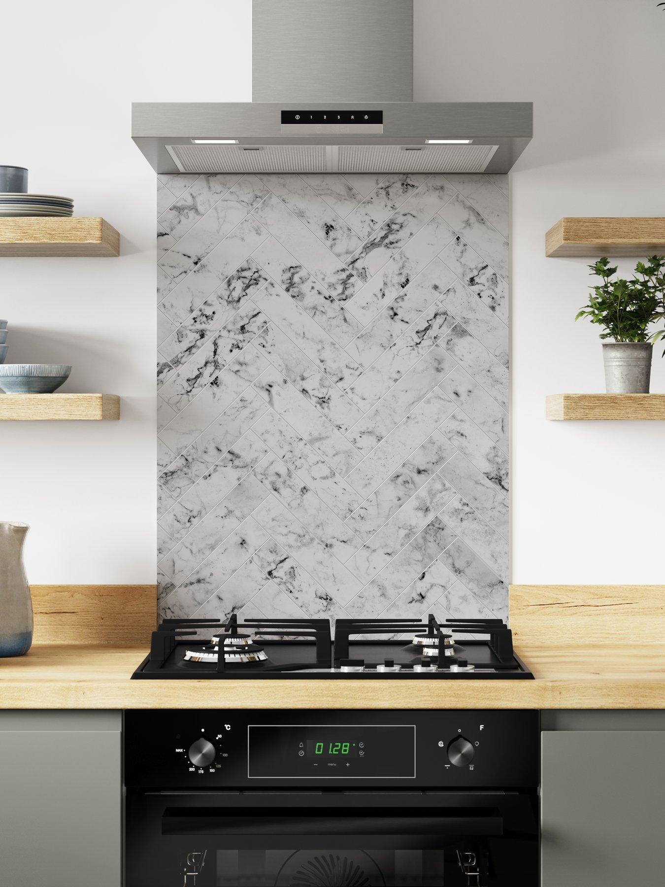WilsonArt ALLOY Carrara Marble Herringbone Kitchen Hob Splashback - 600x800mm