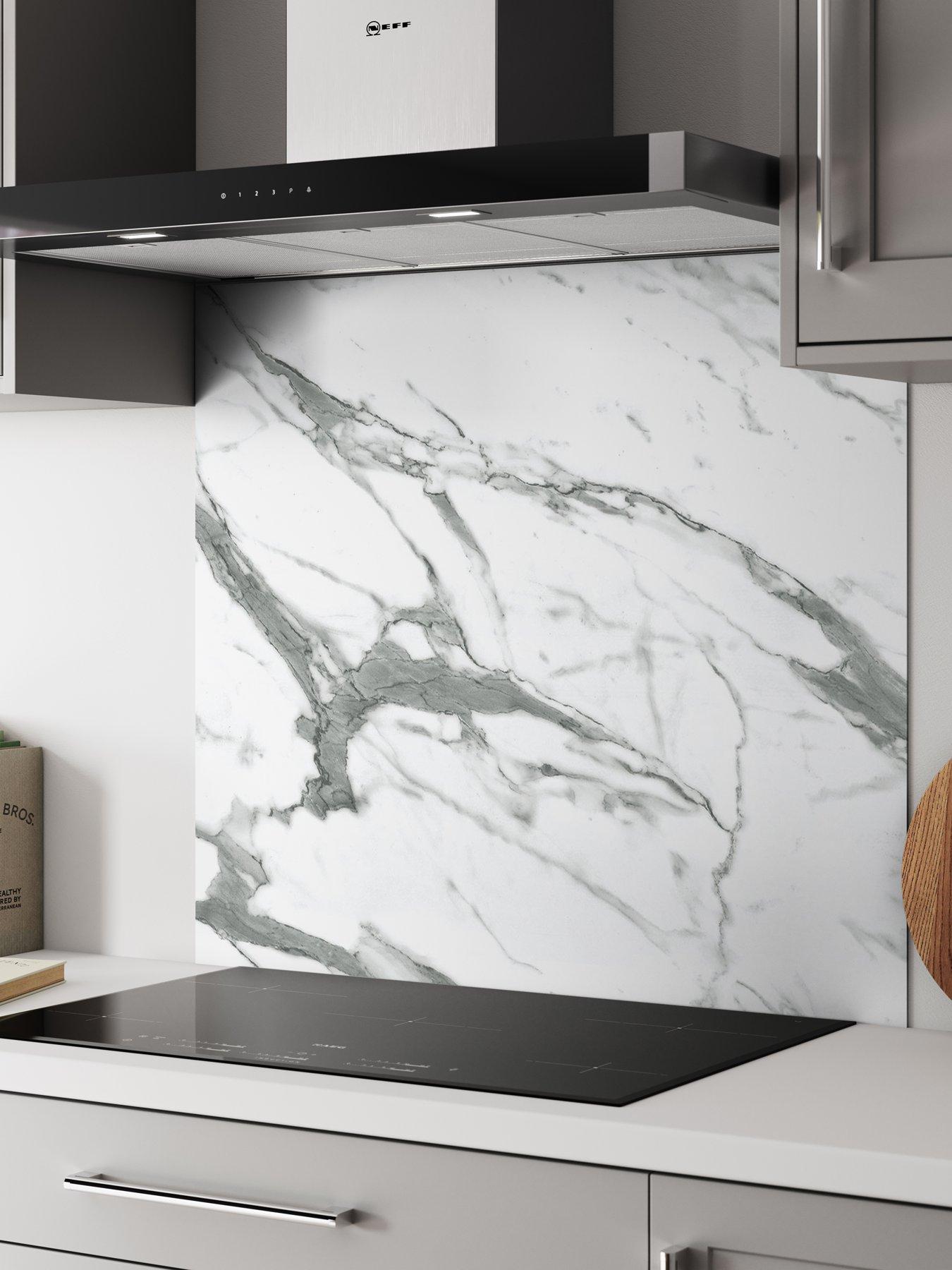 WilsonArt ALLOY White Marble Kitchen Hob Splashback - 900x800mm
