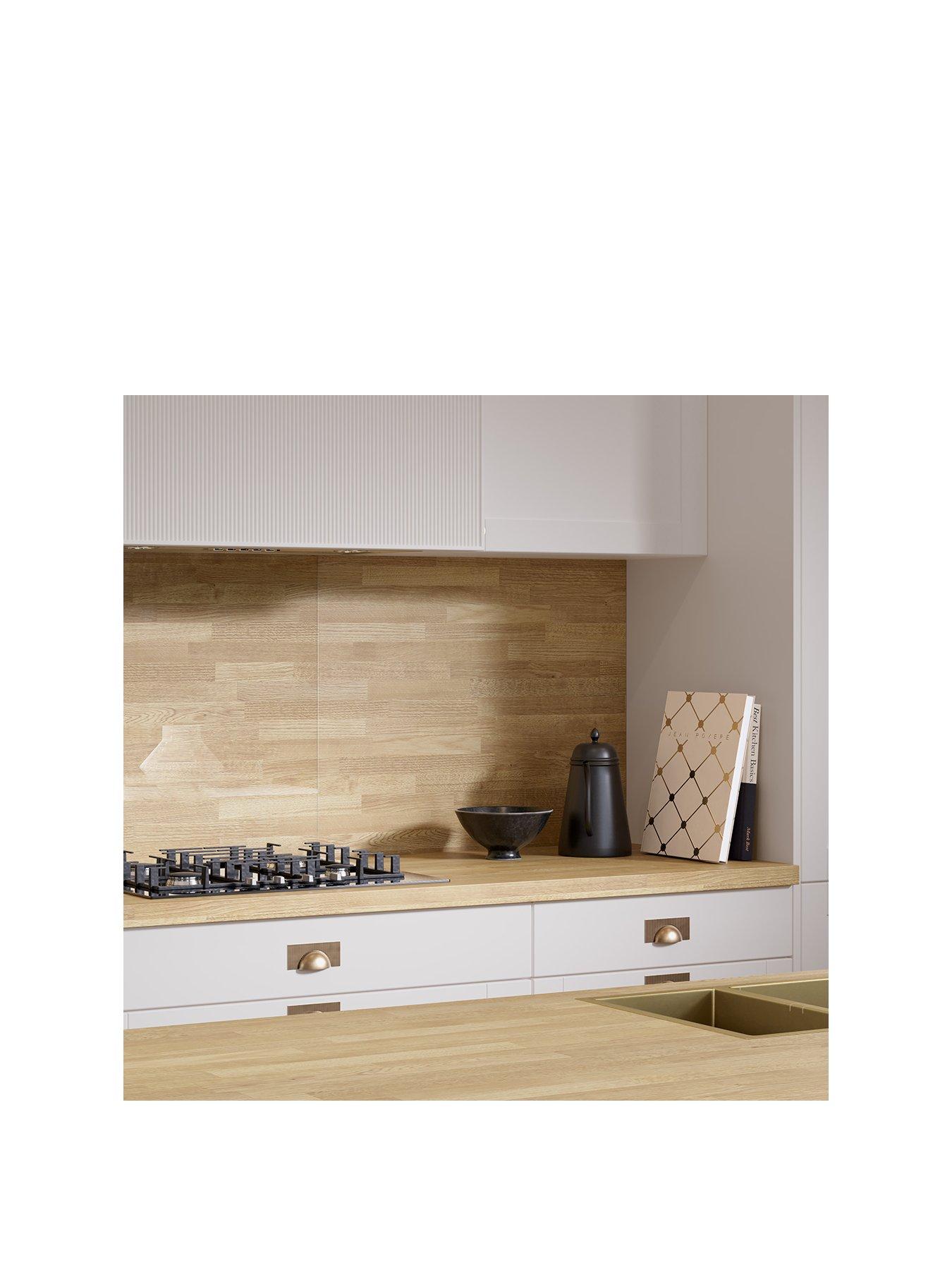 Image 2 of 5 of WilsonArt Omega Modern Natural Blocked Oak Square Edge Laminate Kitchen Splashback - 3000 x 600mm x 8mm