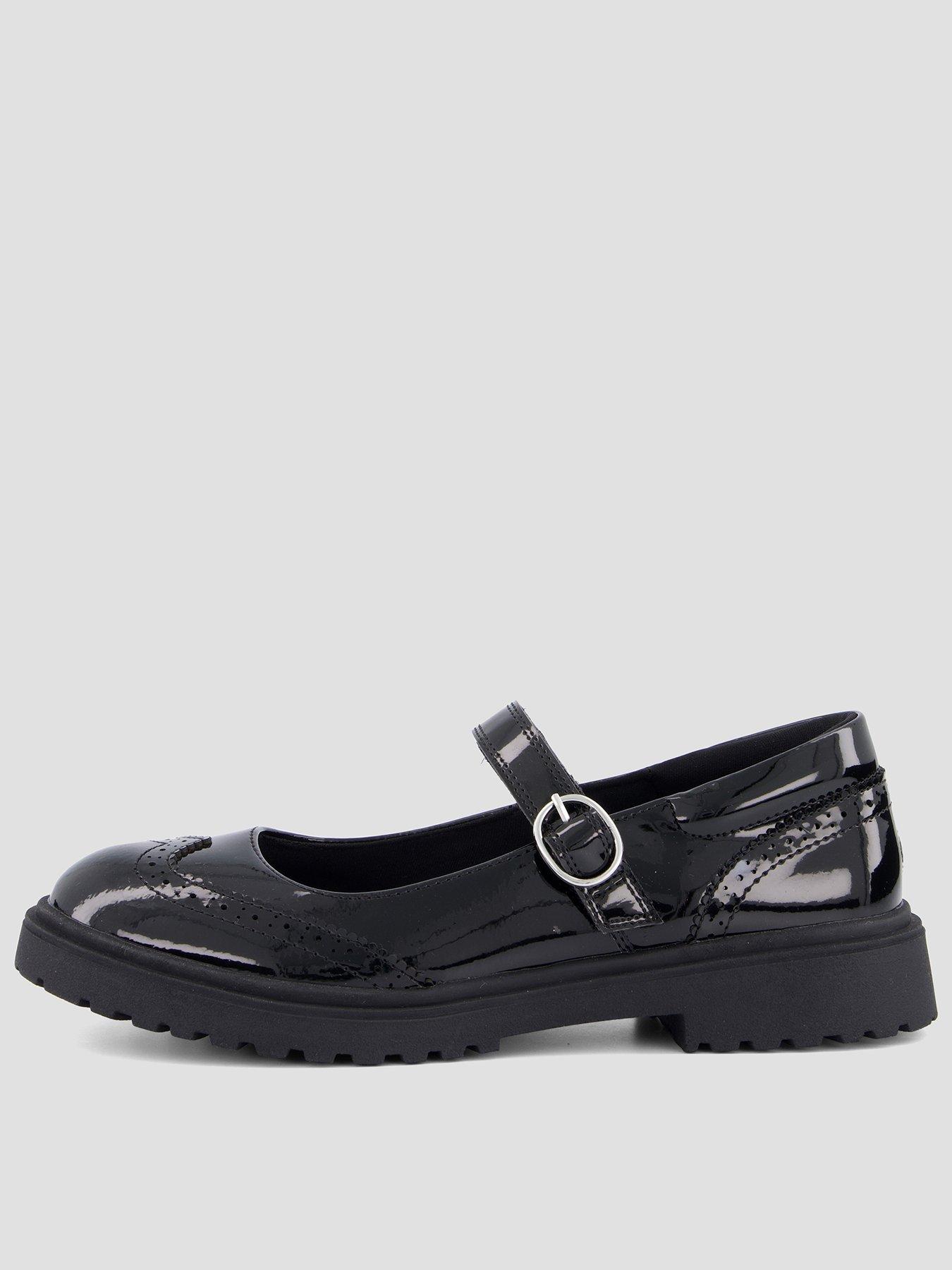 The Very Collection Older Girls Demi Bar Strap Brogue Patent School Shoe - Black