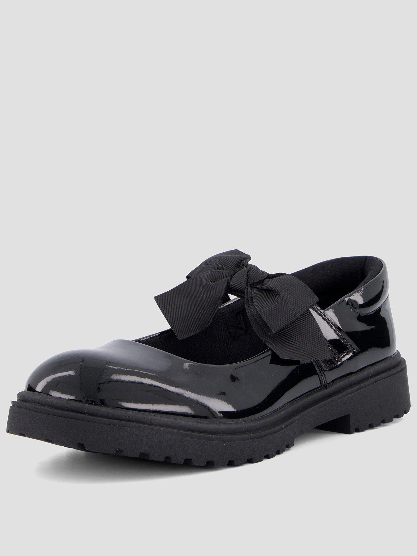 The Very Collection Older Girls Chloe Mary Jane Bow Patent School Shoes - Black