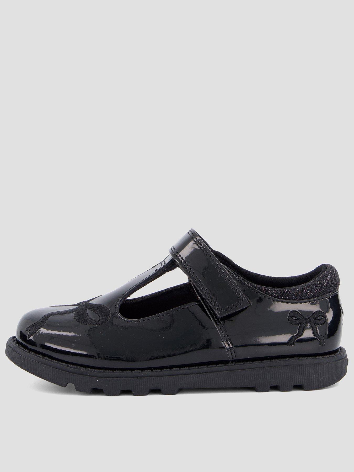 The Very Collection Toezone Younger Girls Charlotte Embroidered Bow T-Bar Patent School Shoe - Black