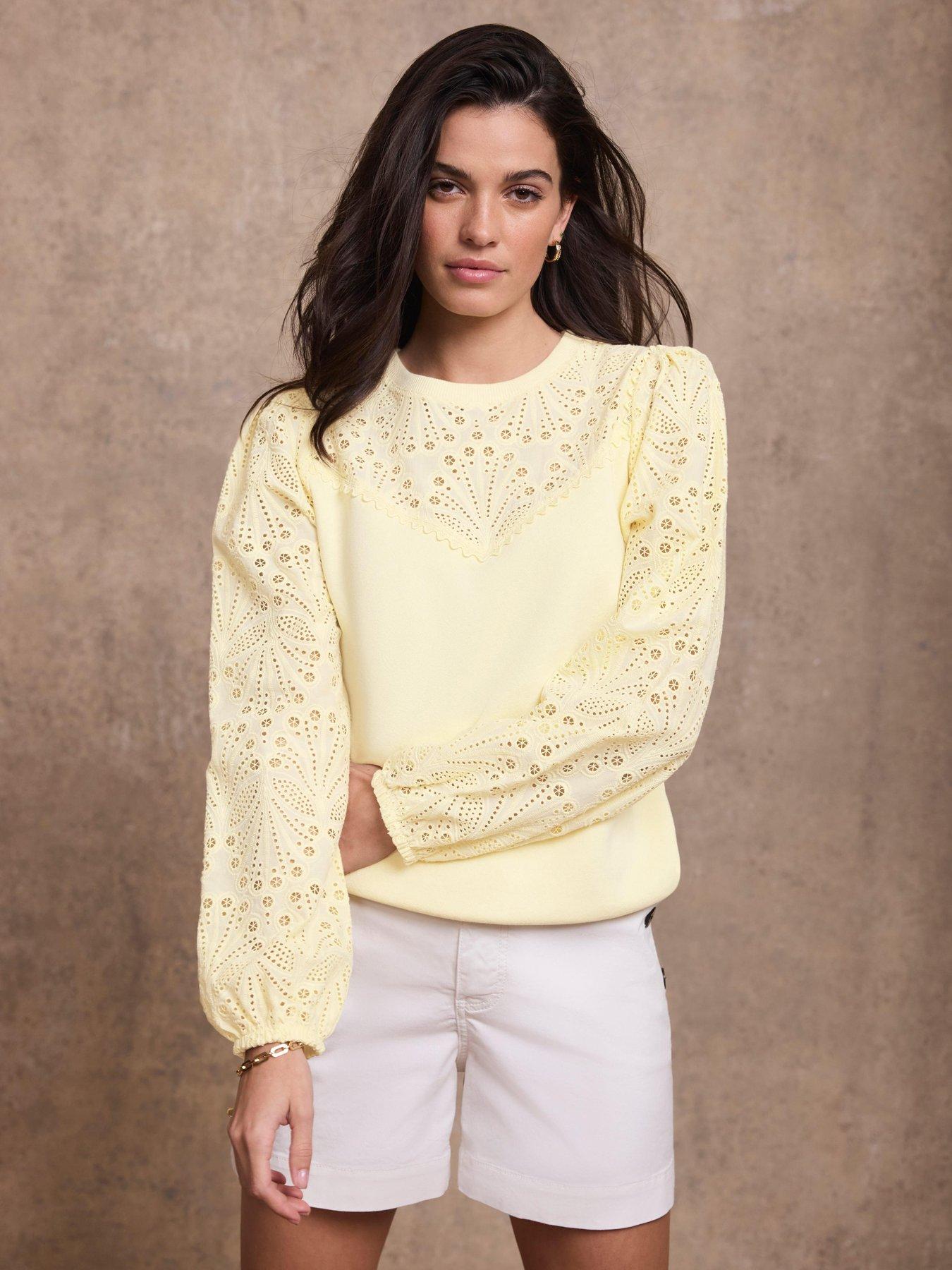 Mint Velvet Broderie Mix Sweatshirt - Yellow