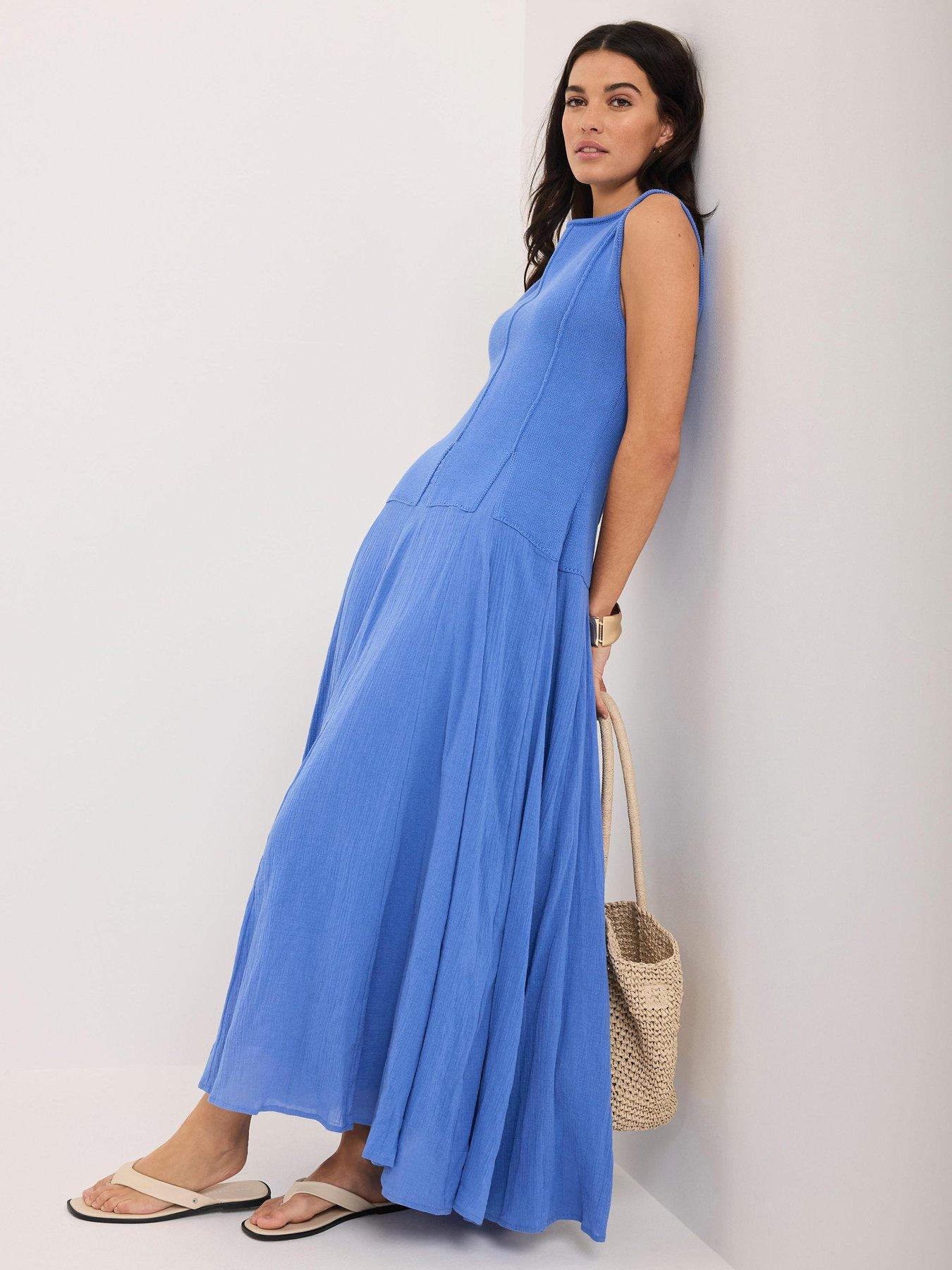 Mint Velvet Blue Woven Mix Knit Dress