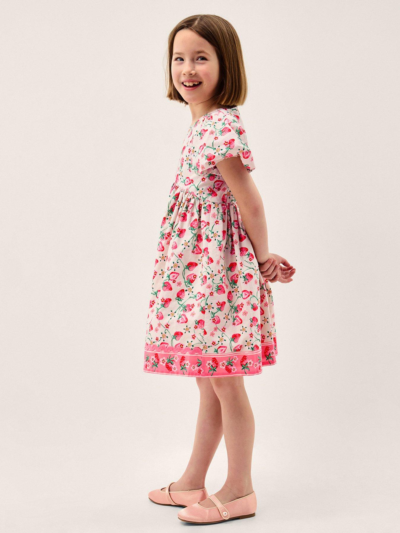 Monsoon Girls Strawberry Poplin Dress - Light Cream