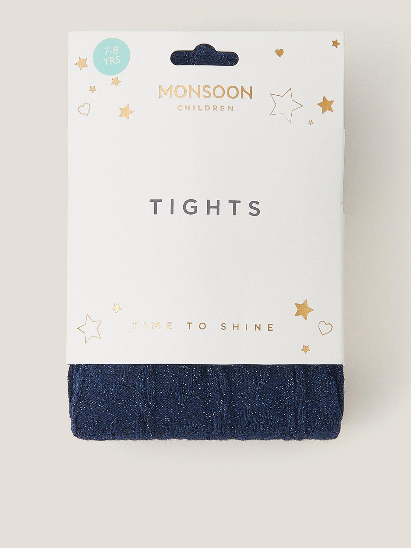 Image 1 of 2 of Monsoon Girls Cable Heart Tights - Navy