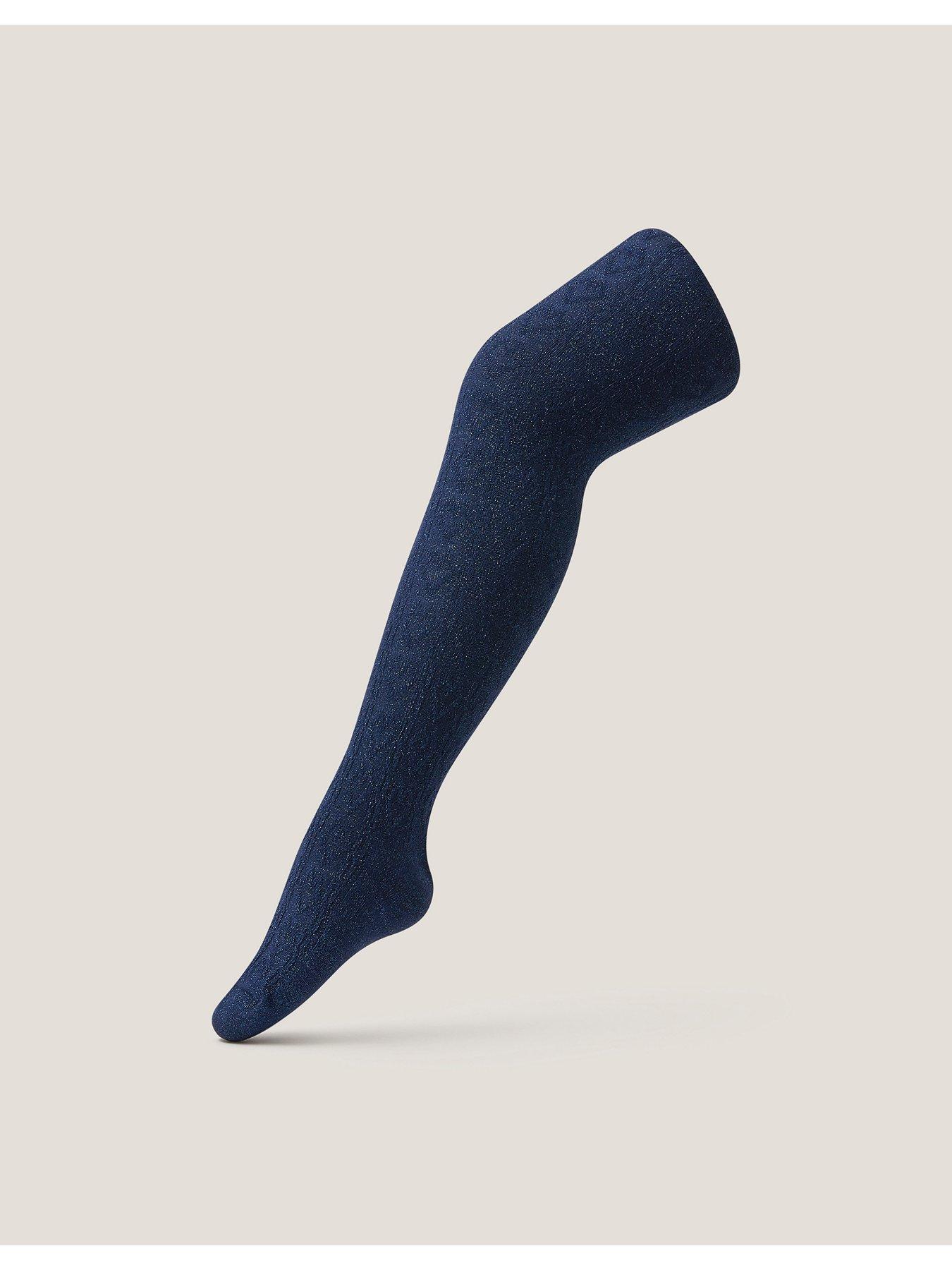 Image 2 of 2 of Monsoon Girls Cable Heart Tights - Navy