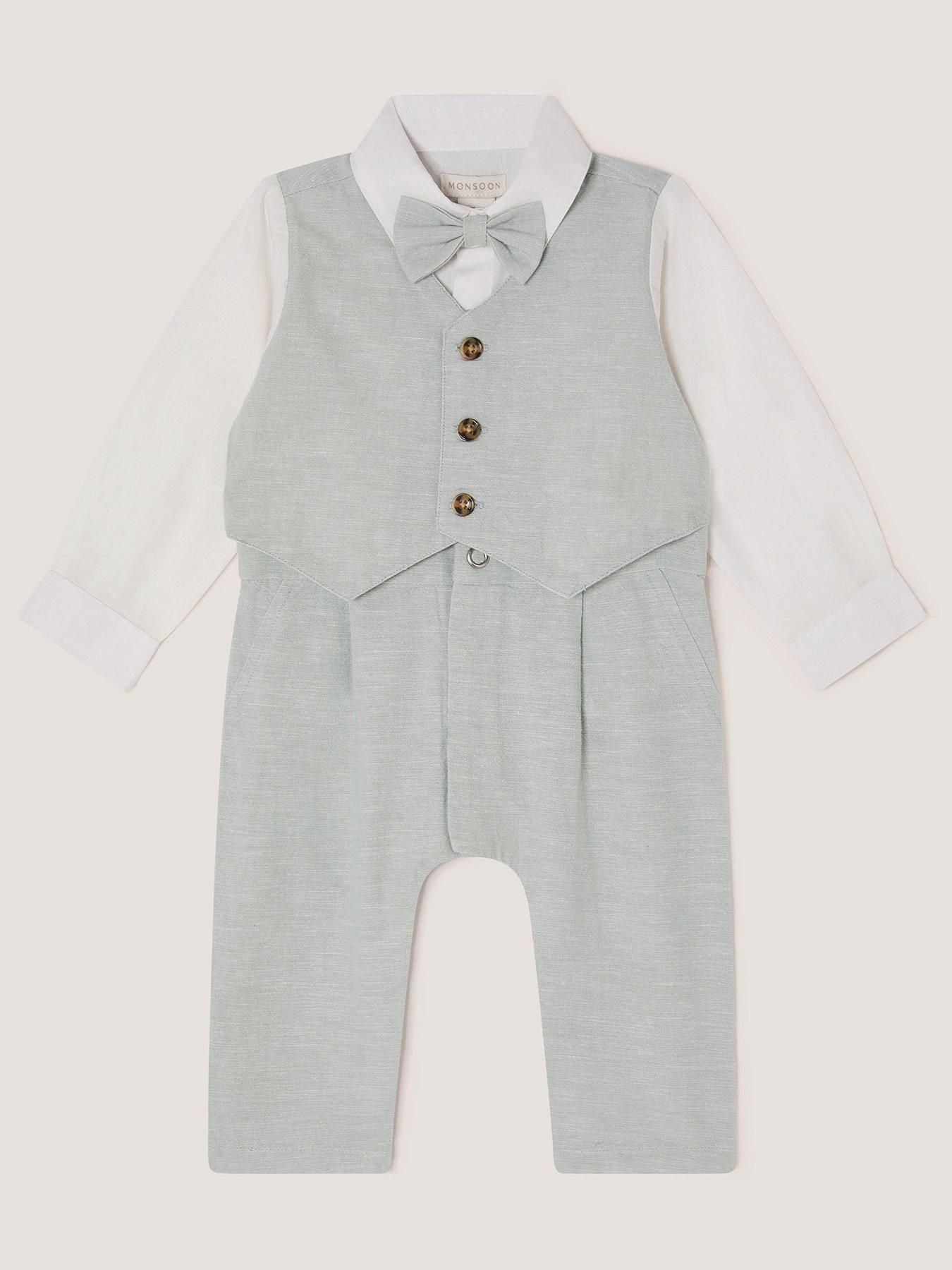 Monsoon Baby Boys Arlo Waistcoat Romper - Light Green