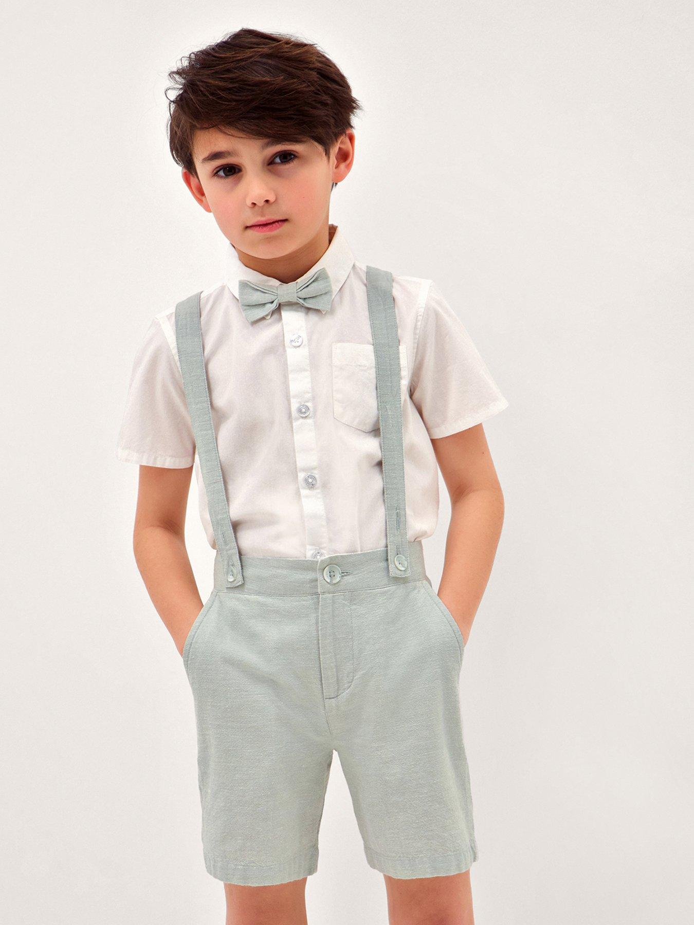 Monsoon Boys Rowan 3-Piece Short Suit with Braces - Light Green