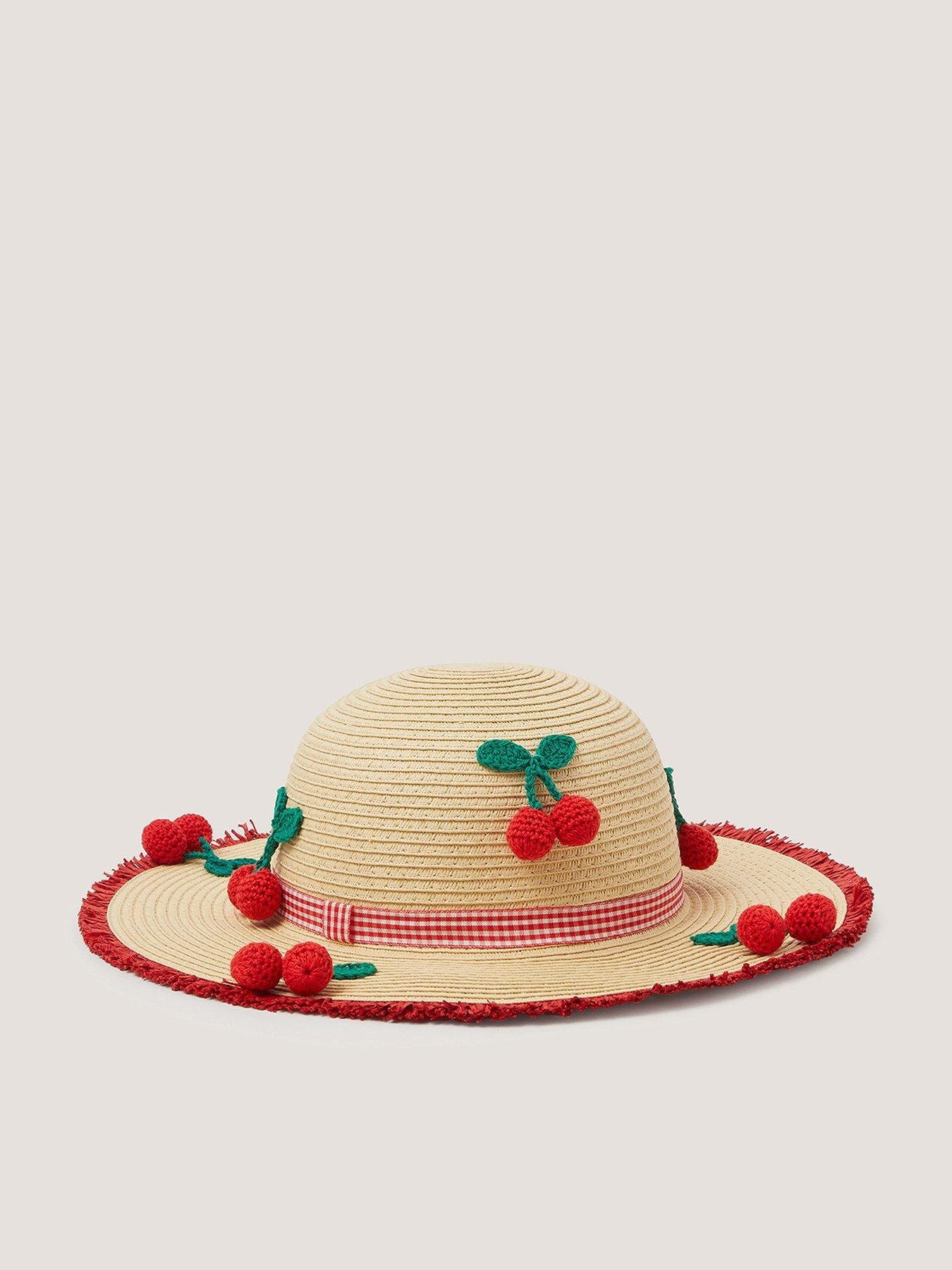 Image 1 of 2 of Monsoon Girls Cherry Straw Floppy Hat - Beige