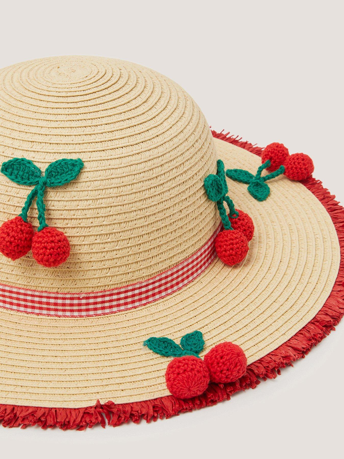 back image of monsoon-girls-cherry-straw-floppy-hat-beige