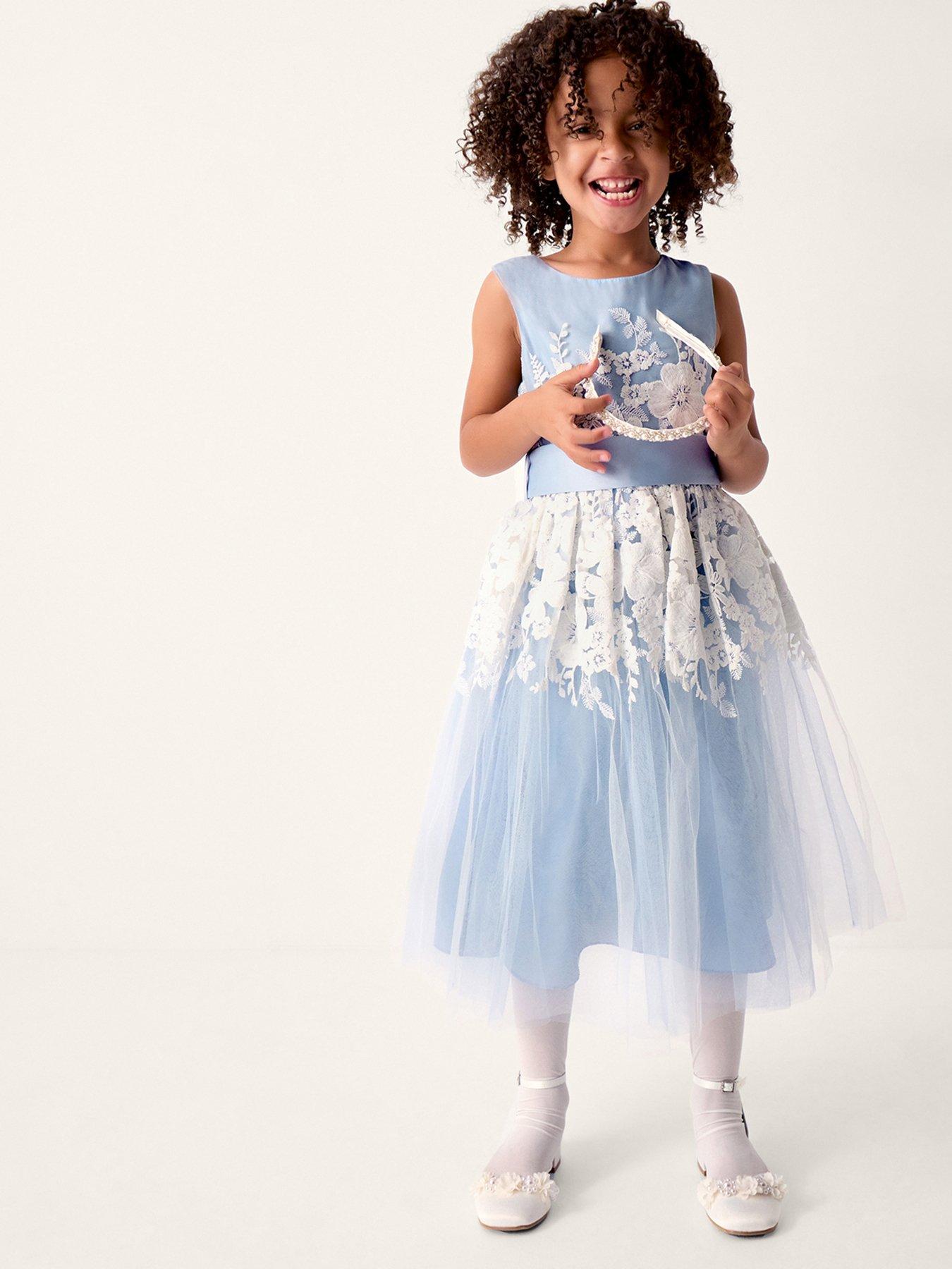 Monsoon Girls Felicity Embroidered Maxi Dress - Light Blue | Littlewoods