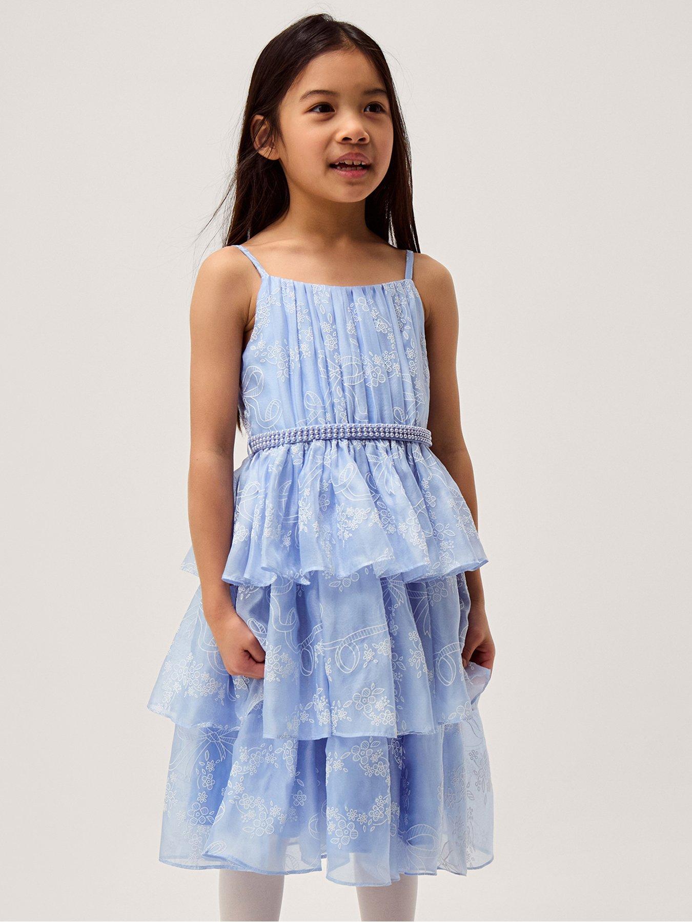 Monsoon Girls Lily Tierred Puff Print Dress - Blue