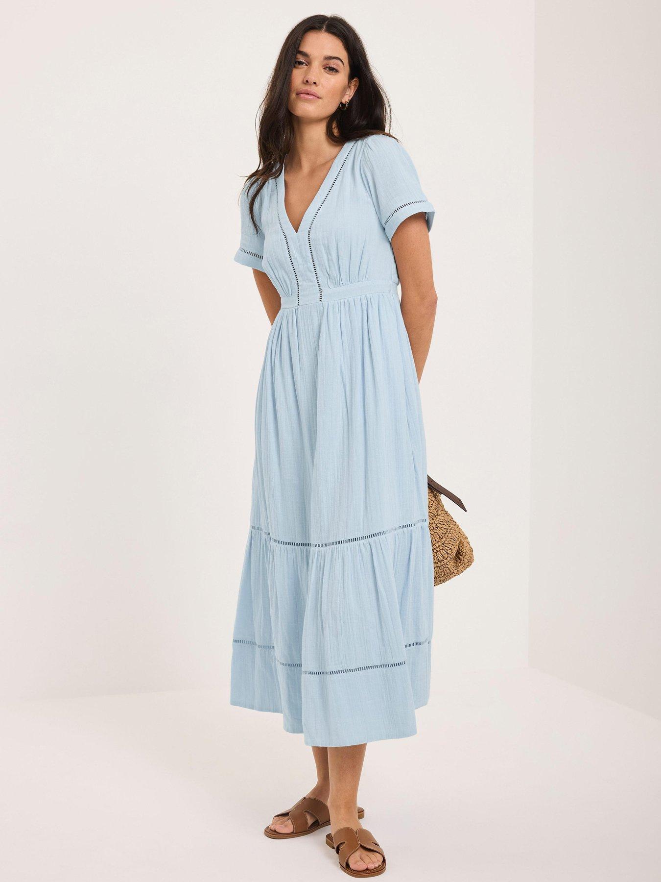 Mint Velvet Blue Cotton Gauze Midi Dress