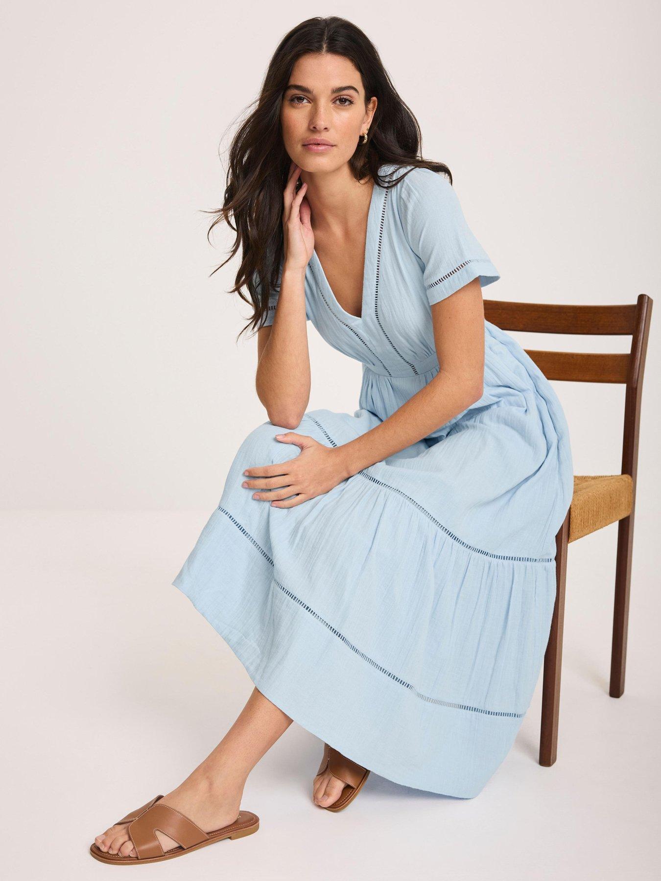 Image 2 of 6 of Mint Velvet Cotton Gauze Midi Dress - Blue