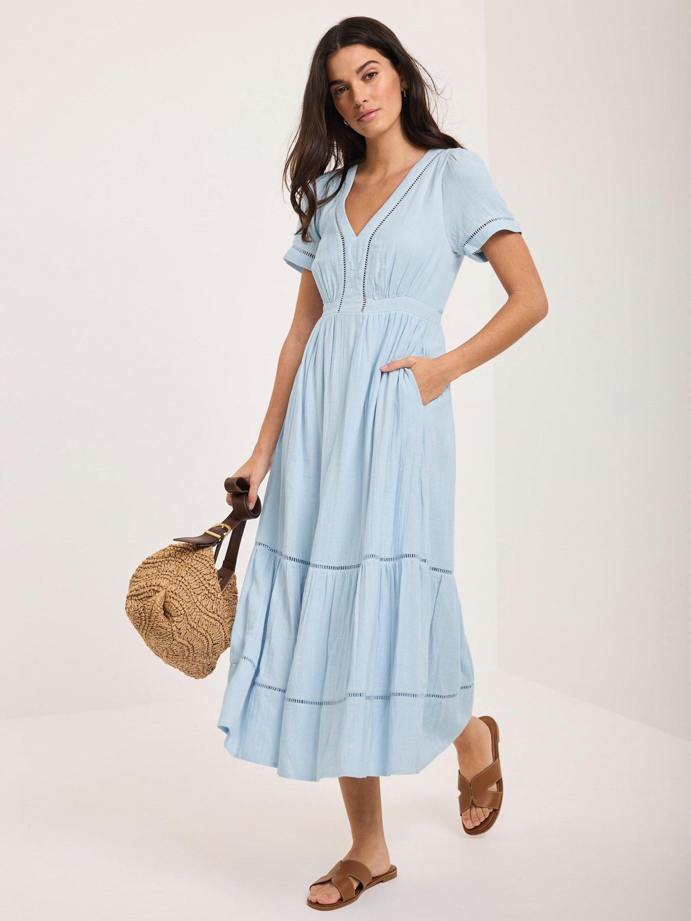 Image 3 of 6 of Mint Velvet Cotton Gauze Midi Dress - Blue