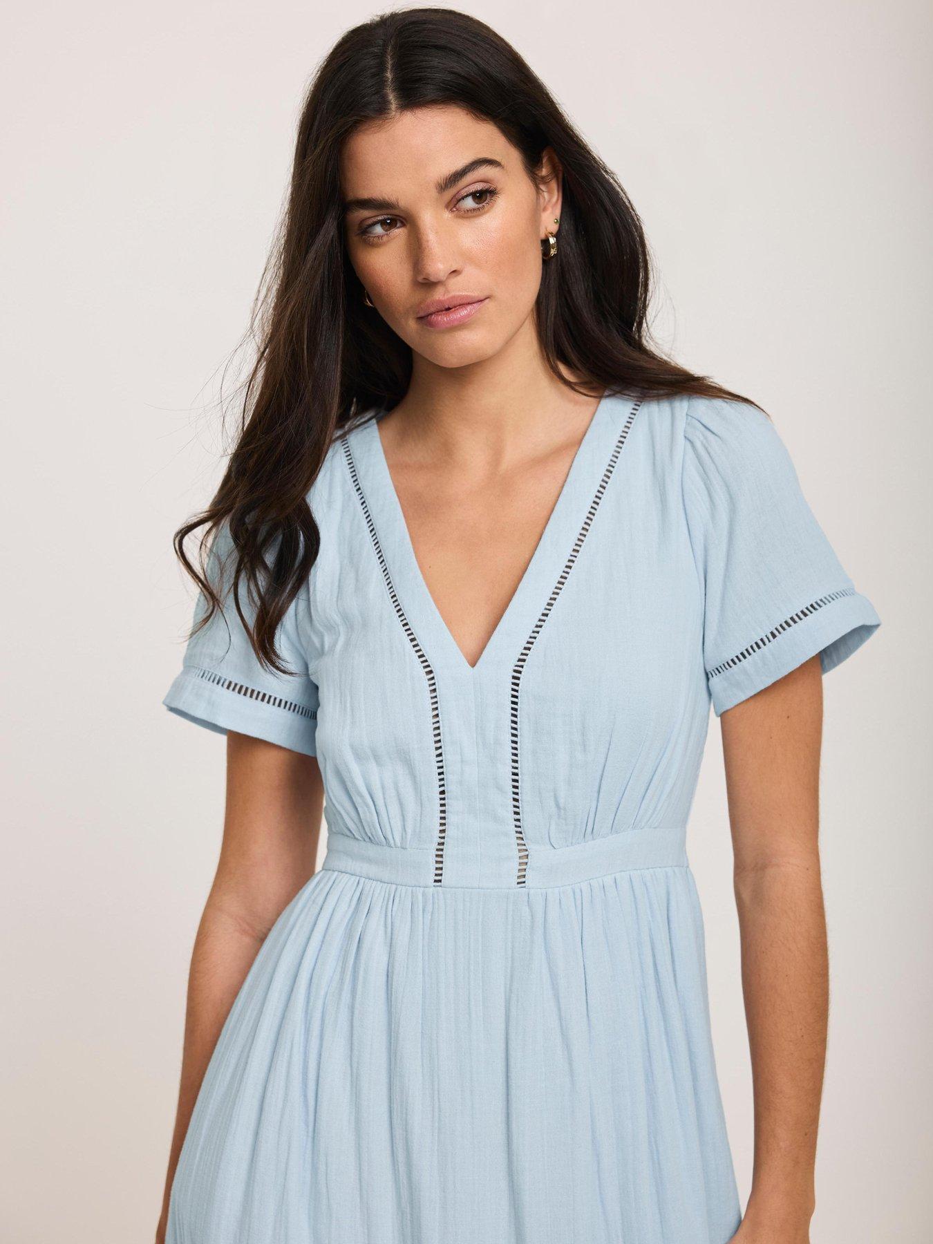 Image 4 of 6 of Mint Velvet Cotton Gauze Midi Dress - Blue