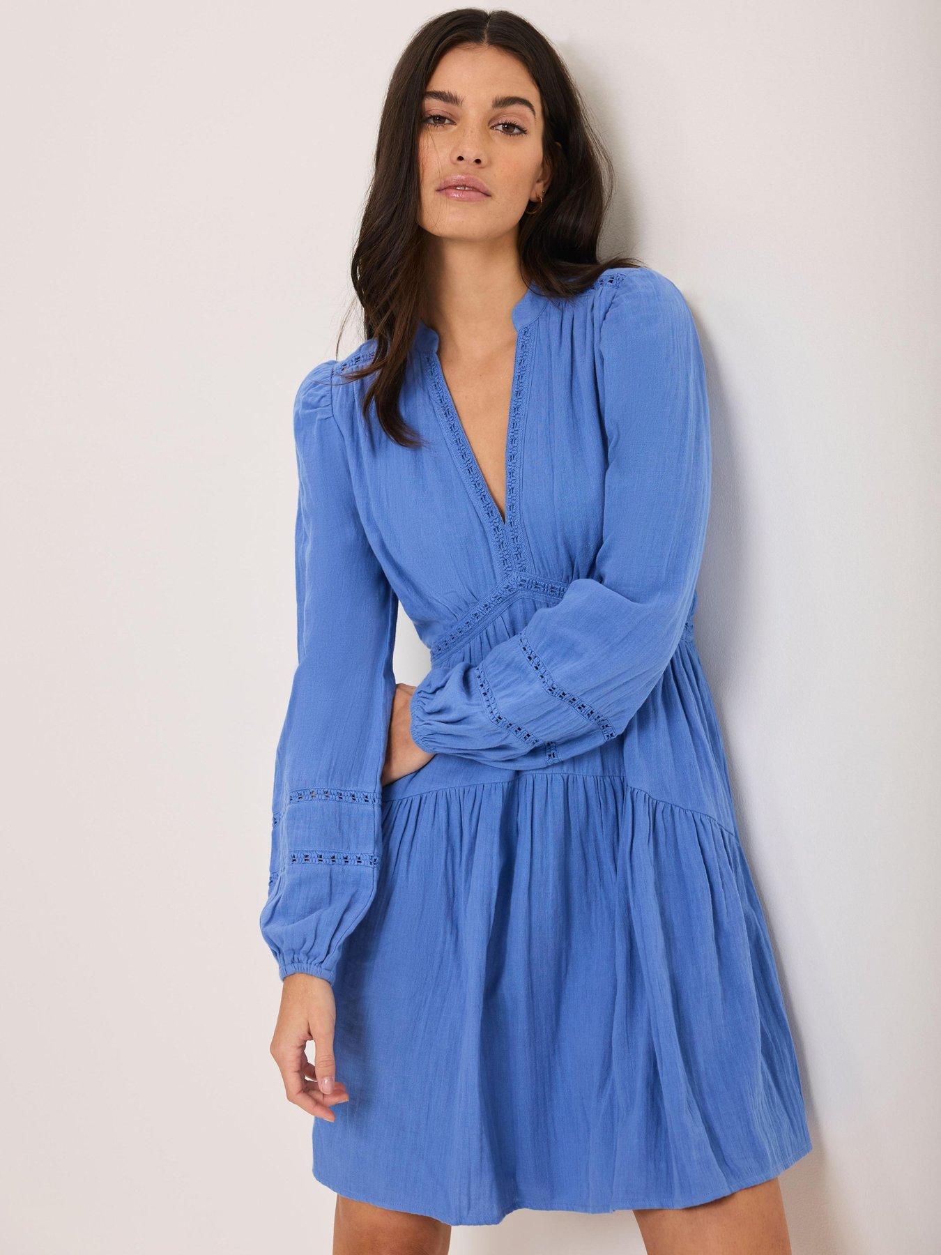 Mint Velvet Cotton Gauze Mini Dress - Blue