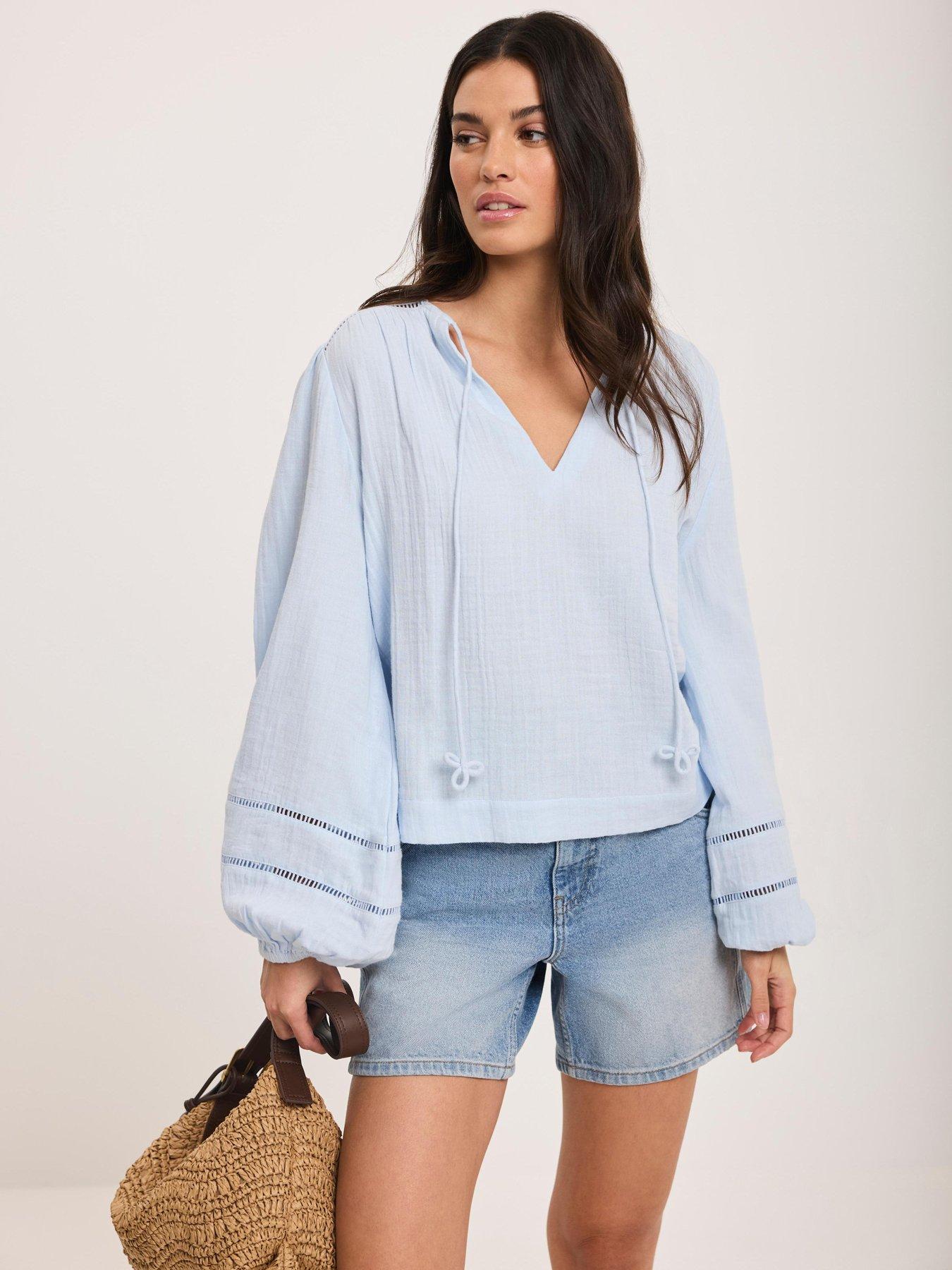 Mint Velvet Cotton Open Stitch Blouse - Blue