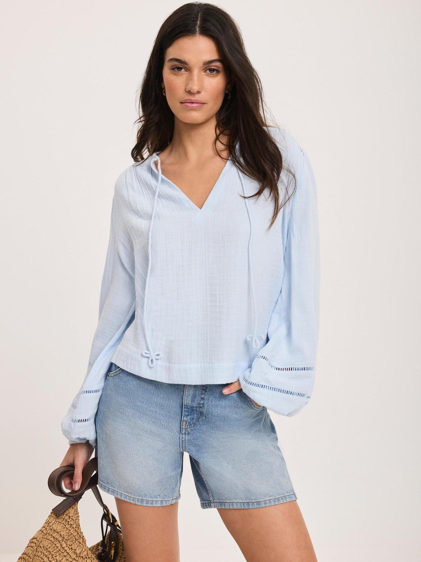 Image 3 of 6 of Mint Velvet Cotton Open Stitch Blouse - Blue