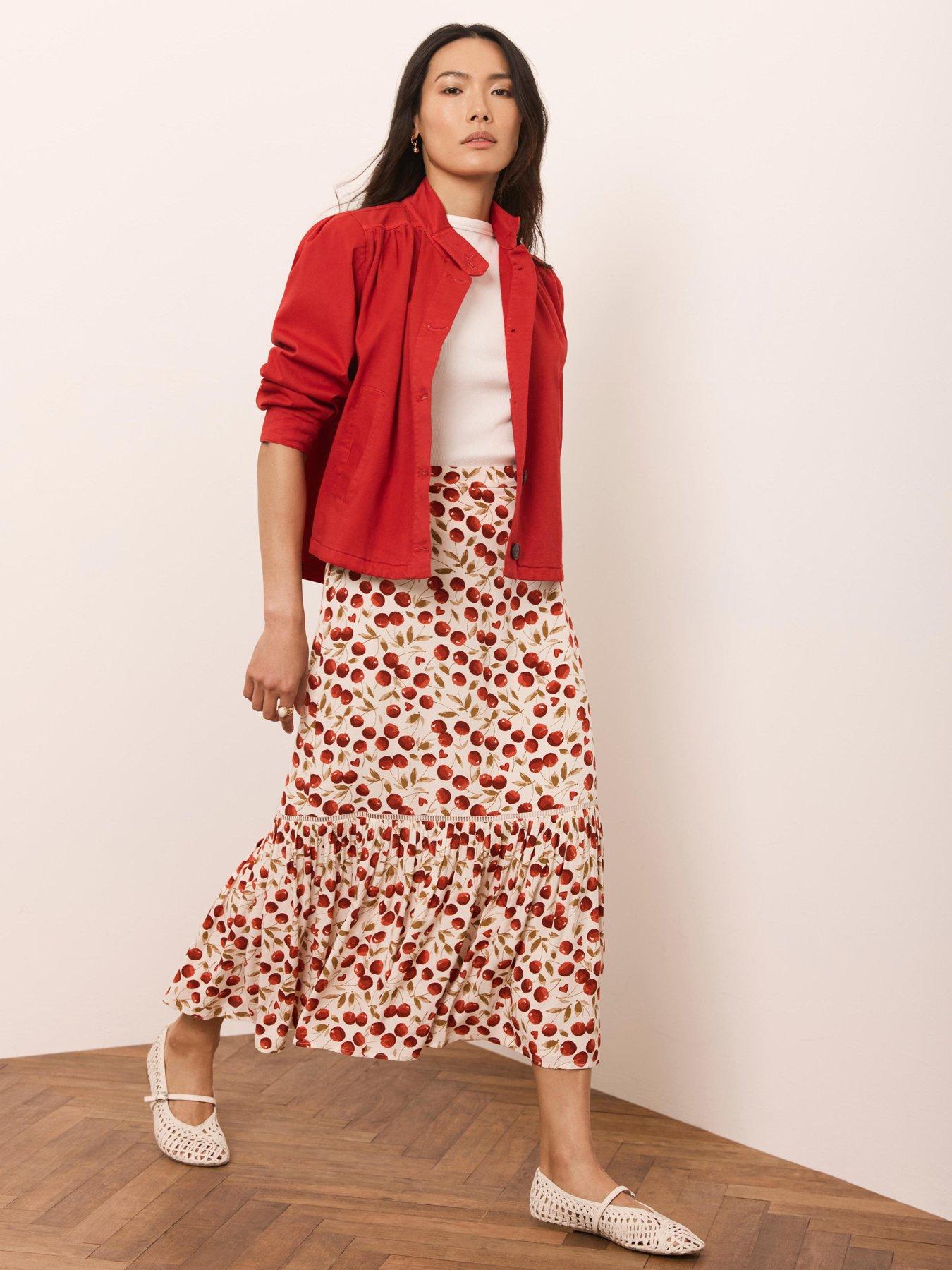 Mint Velvet Cherry Print Hem Skirt - Red