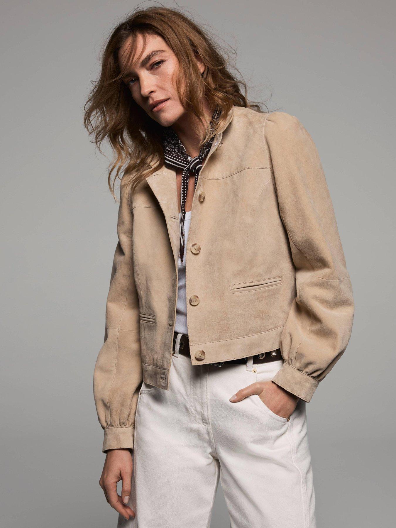 Image 1 of 6 of Mint Velvet Sand Suede Puff Sleeve Jacket