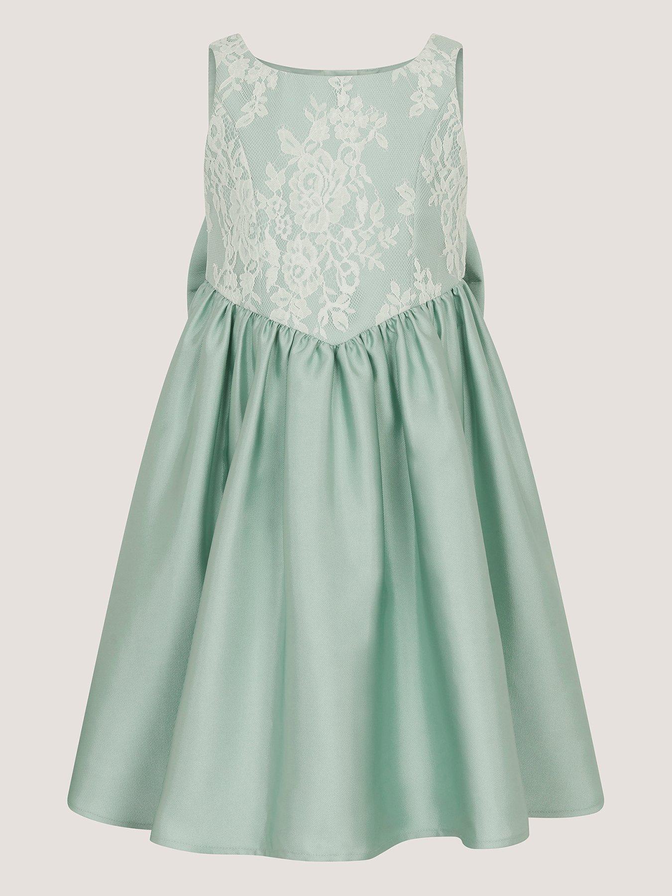 Monsoon Girls Juno Duchess Twill Lace Dress - Light Green | Littlewoods