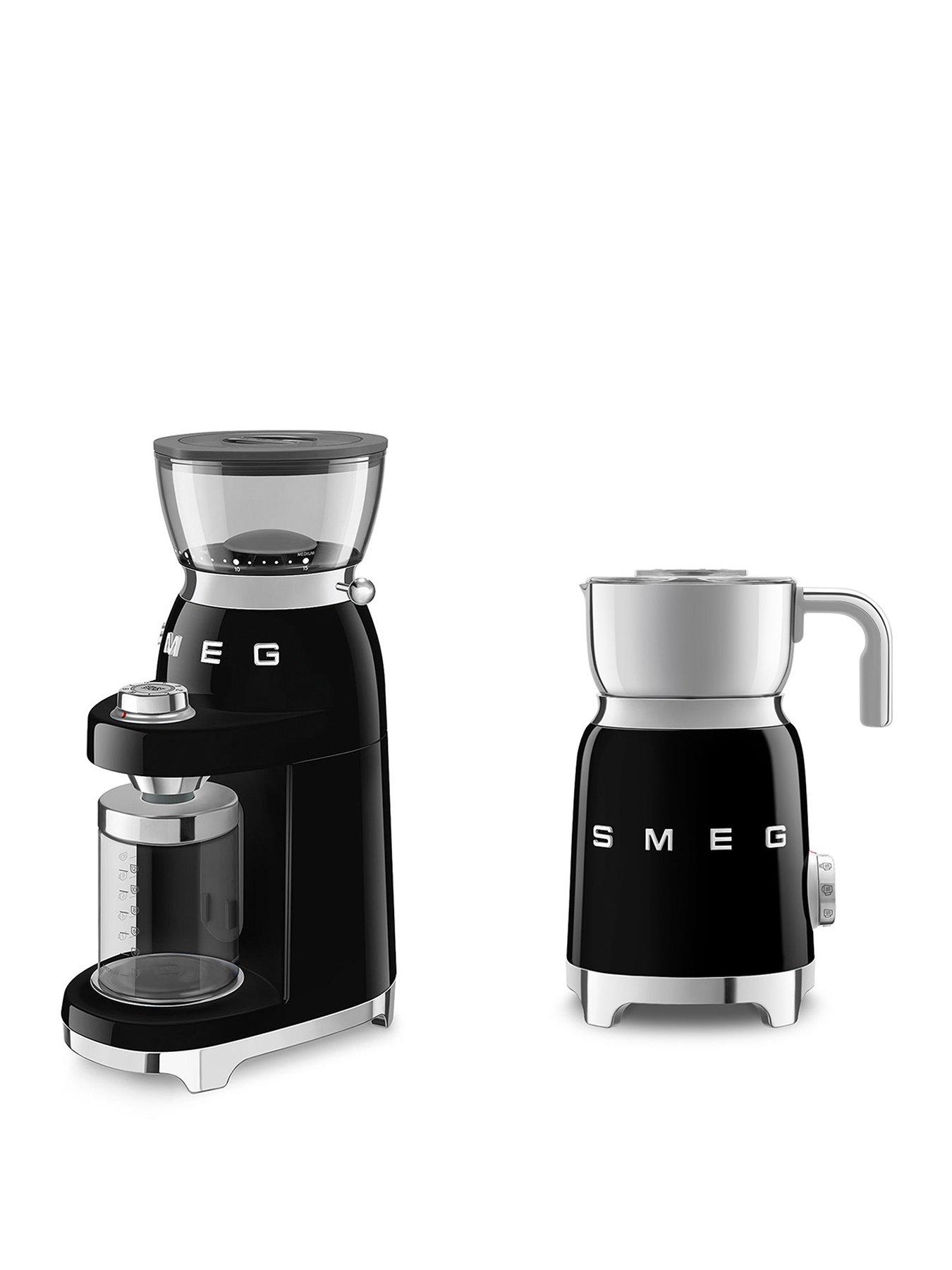 Smeg Coffee Grinder with 8 Functions & Electric Milk Frother Set, Black