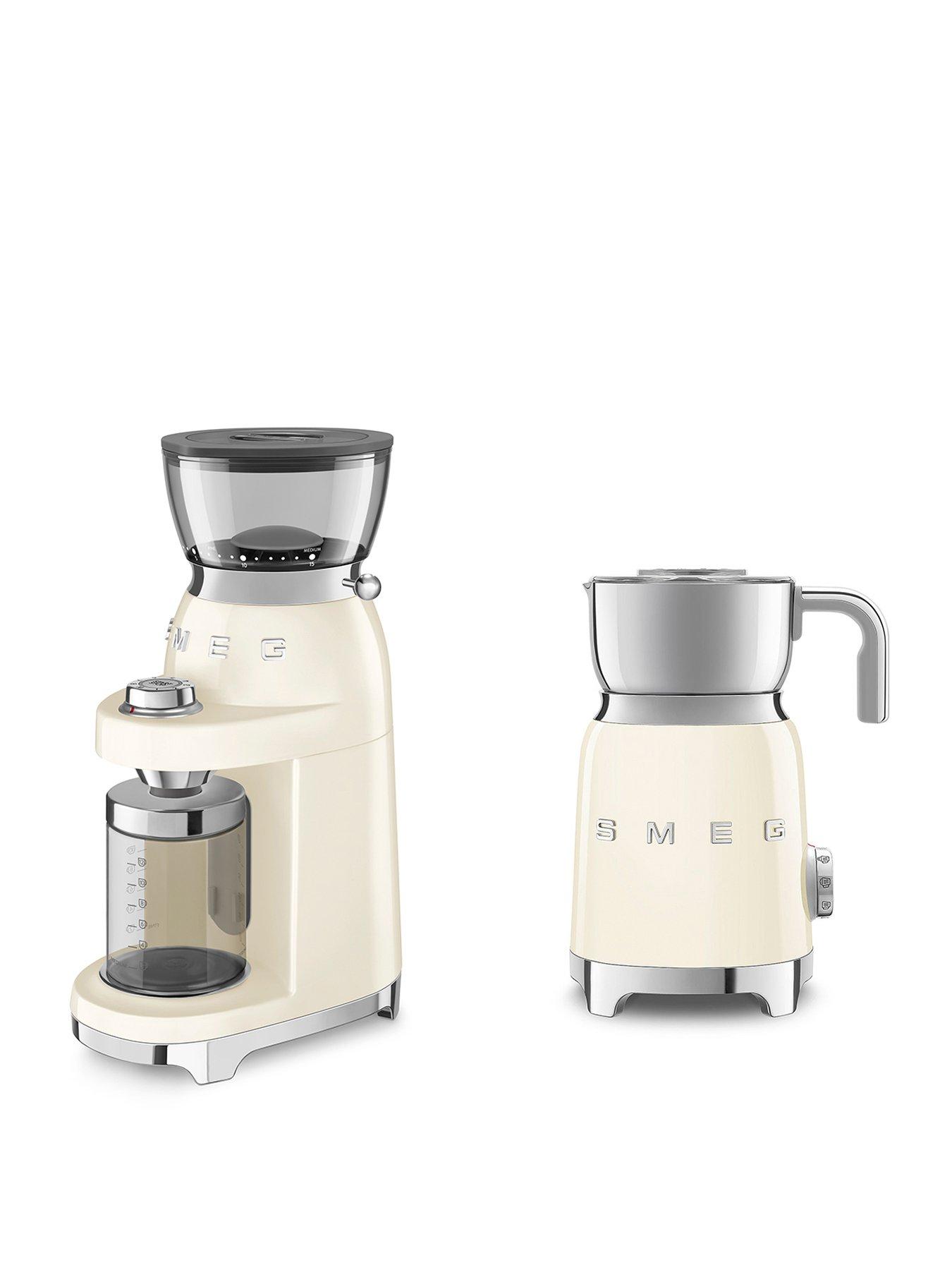 Smeg Coffee Grinder with 8 Functions & Electric Milk Frother Set, Cream