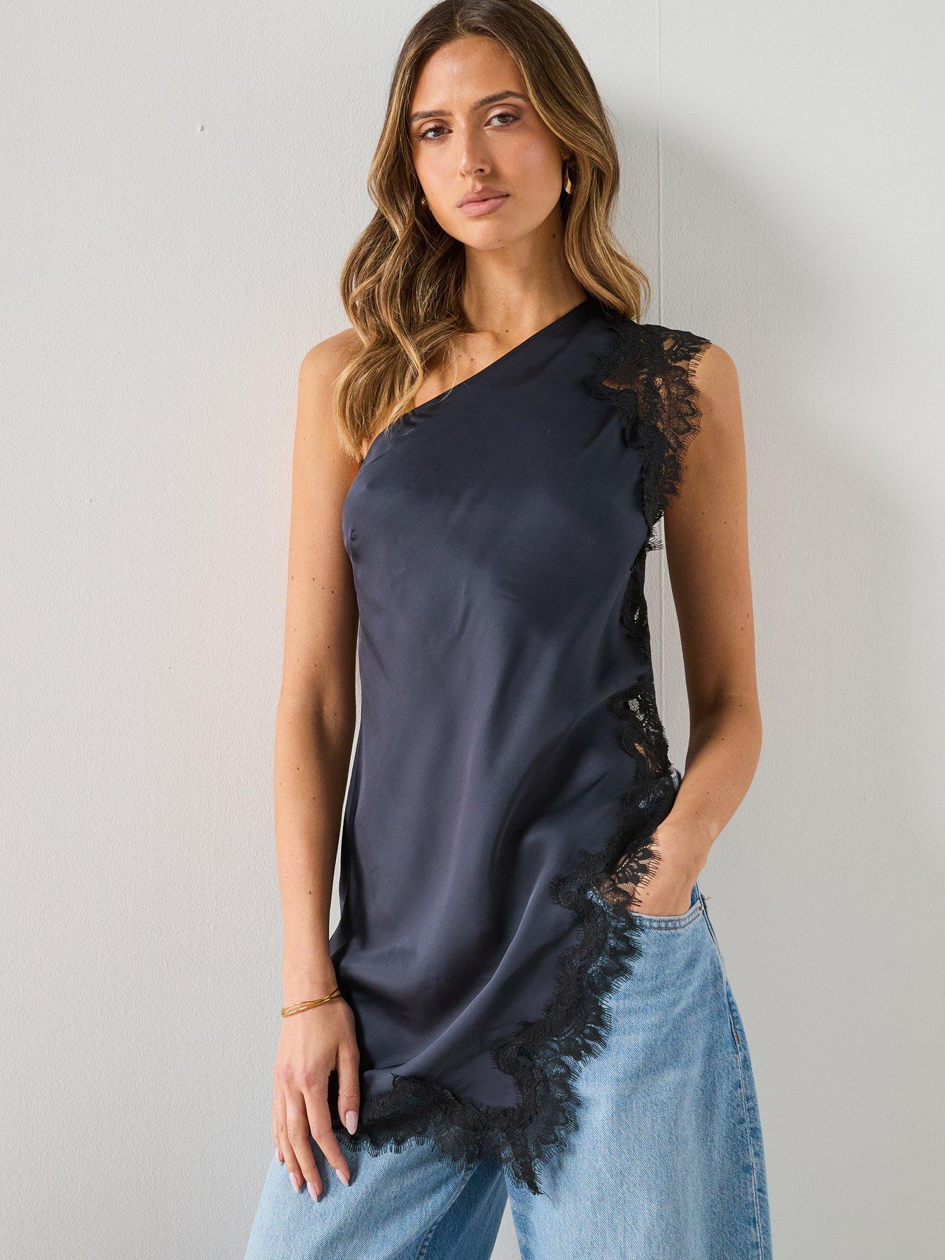 Mango Asymmetric Lace Camisole Top - Blue