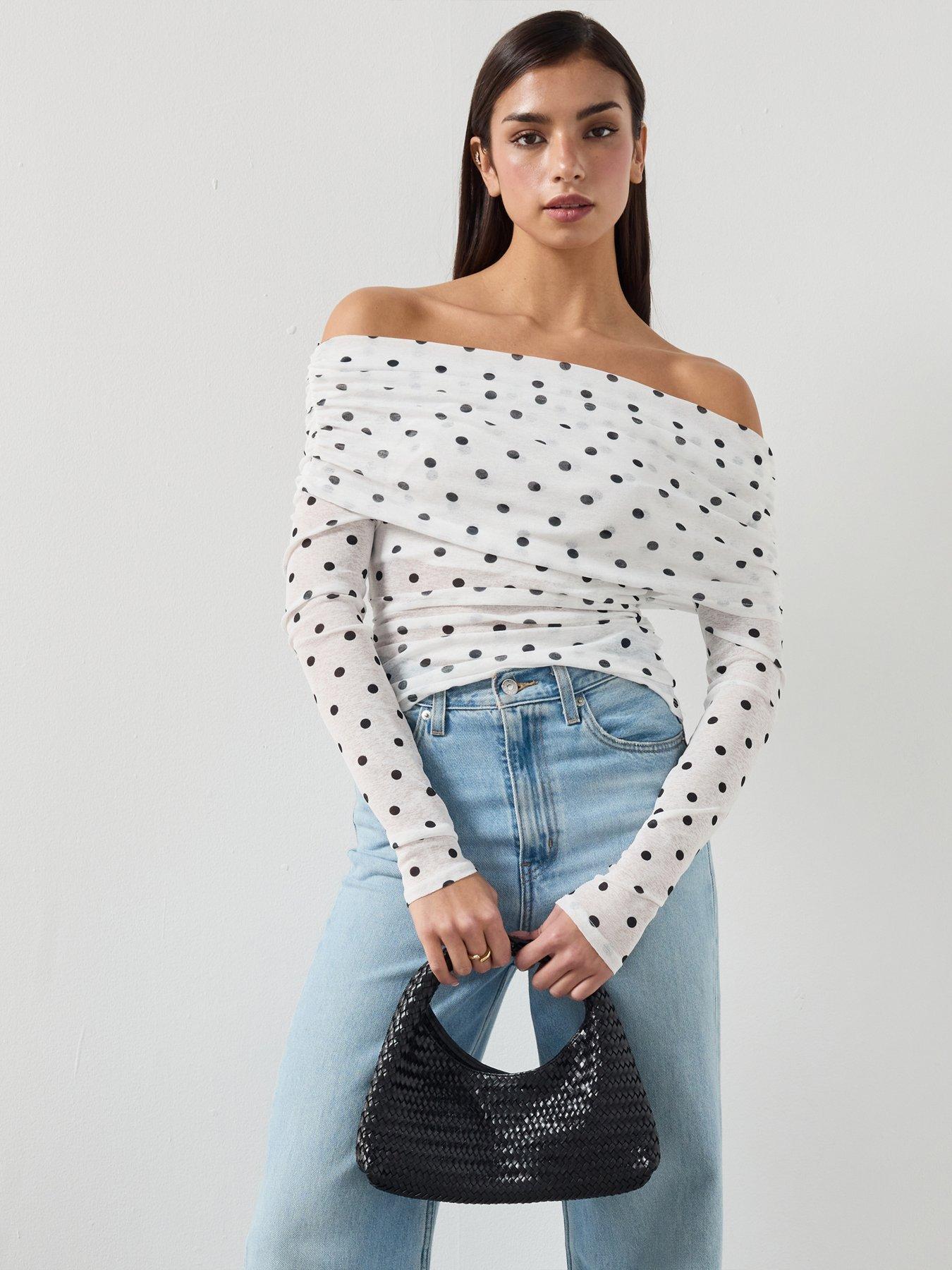 Mango Polka Dot Strapless Top - White