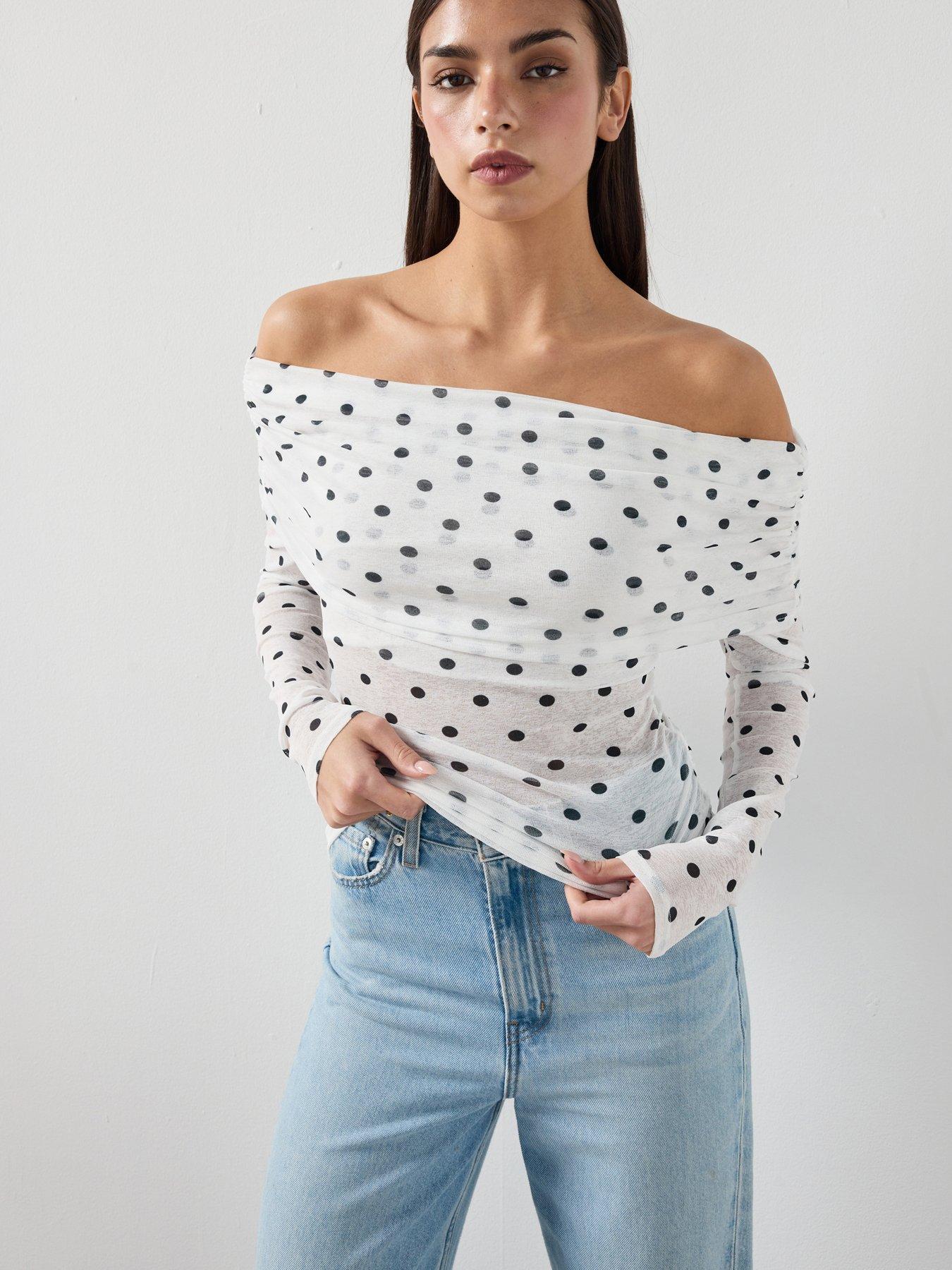 Image 5 of 6 of Mango Polka Dot Strapless Top - White