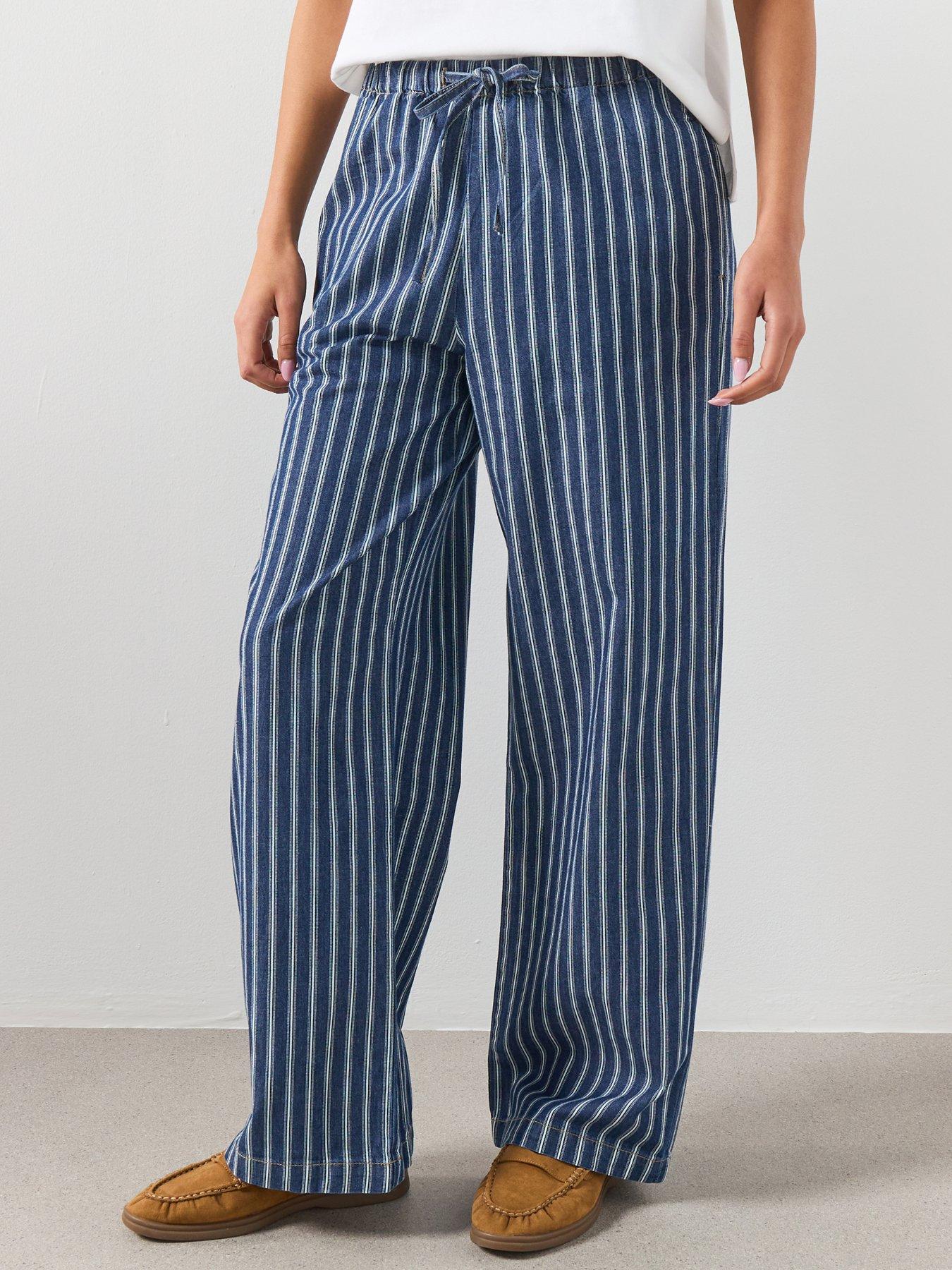 front image of mango-striped-jeans-blue