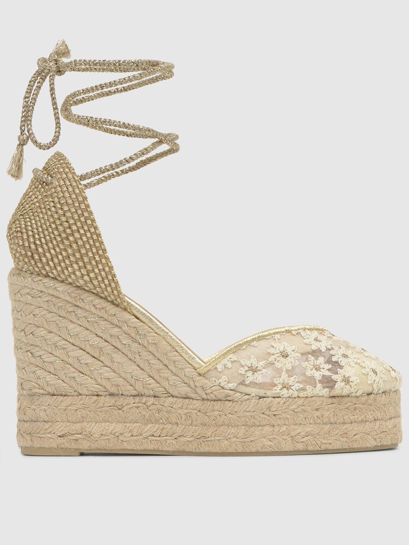 CASTANER Flower Embroidered Wedge Sandals - Beige