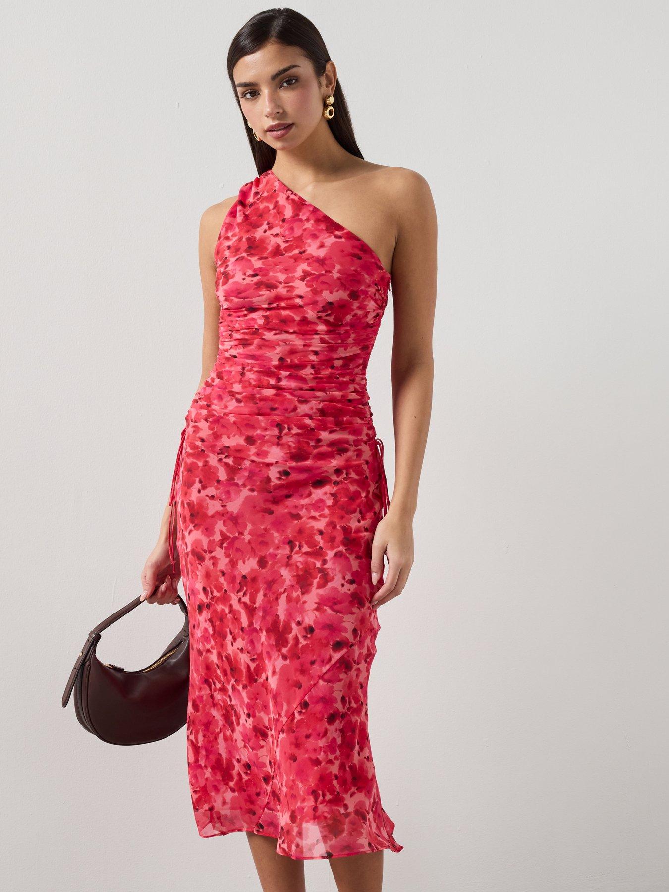 Mango Asymmetrical Floral-print Dress - Red